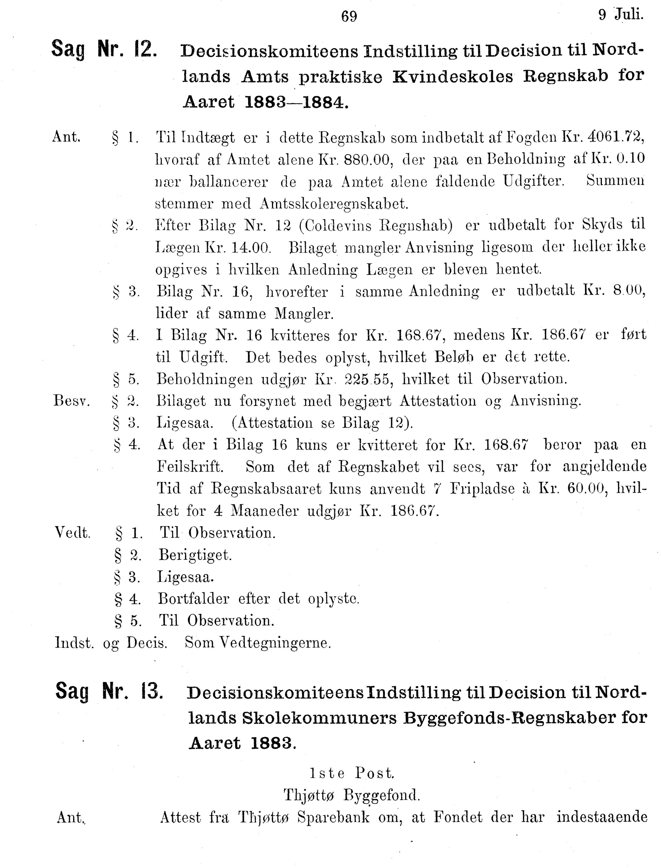 Nordland Fylkeskommune. Fylkestinget, AIN/NFK-17/176/A/Ac/L0014: Fylkestingsforhandlinger 1881-1885, 1881-1885