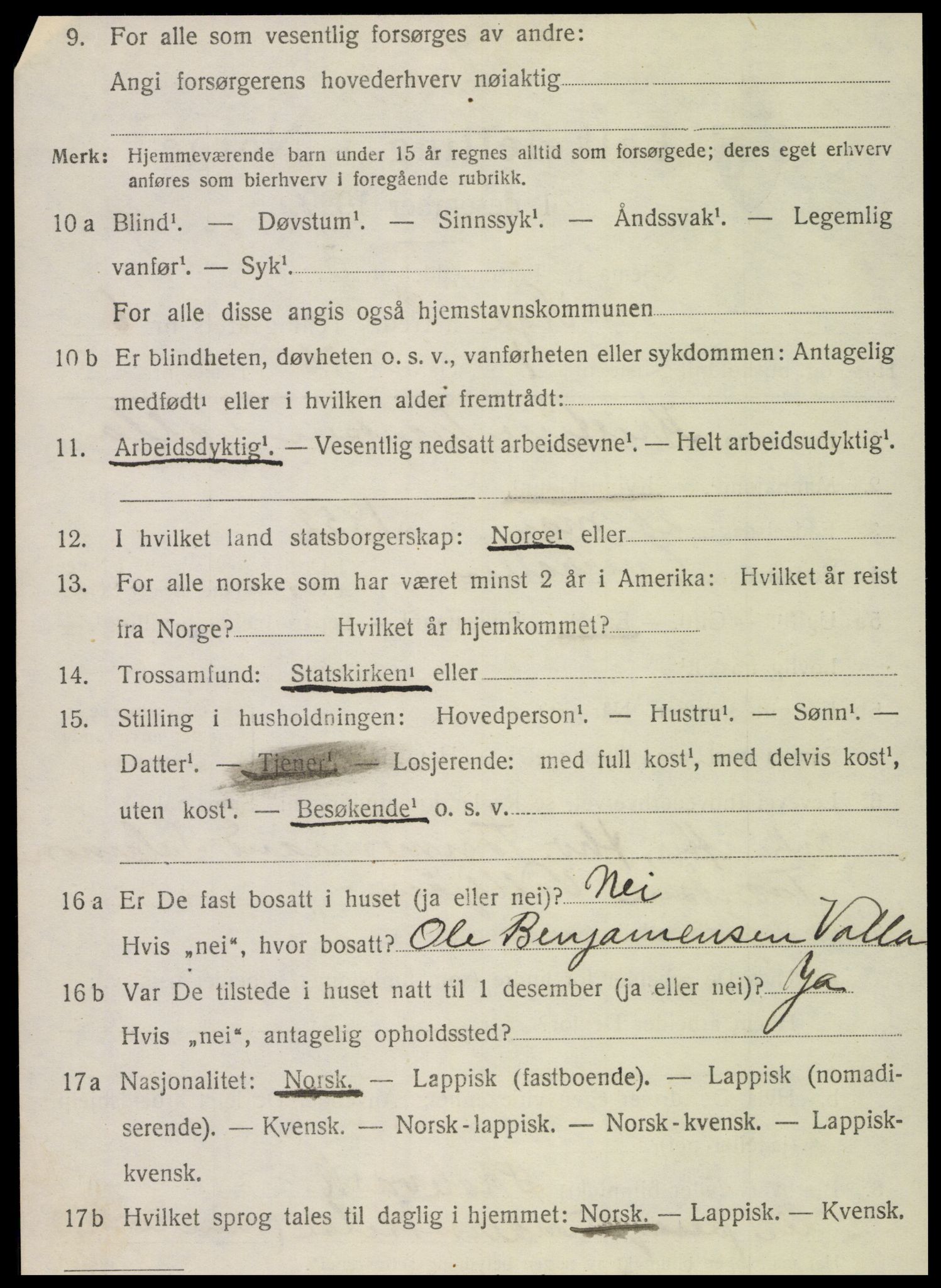 SAT, 1920 census for Vega, 1920, p. 2964