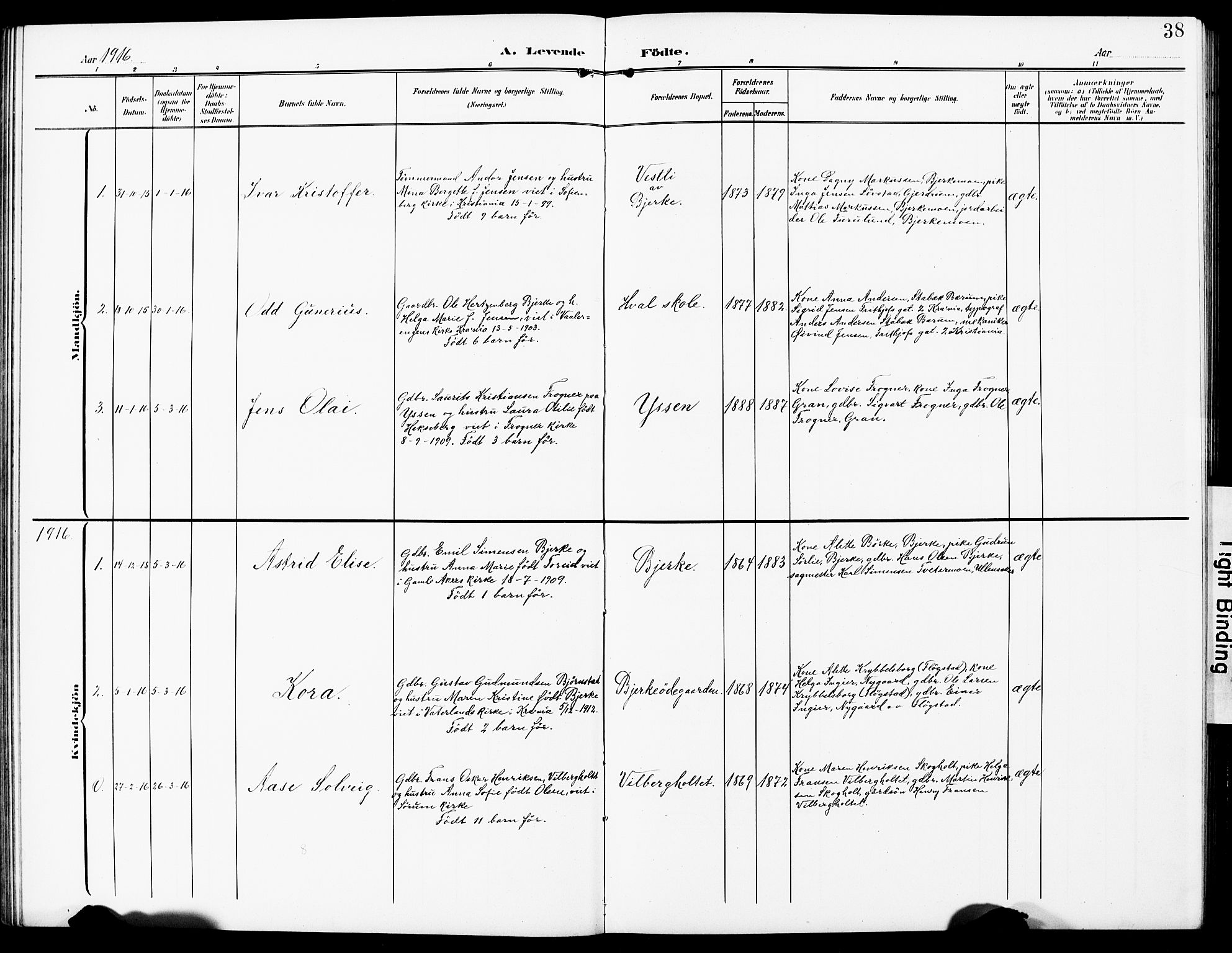 Sørum prestekontor Kirkebøker, AV/SAO-A-10303/G/Gb/L0001: Parish register (copy) no. II 1, 1907-1929, p. 38