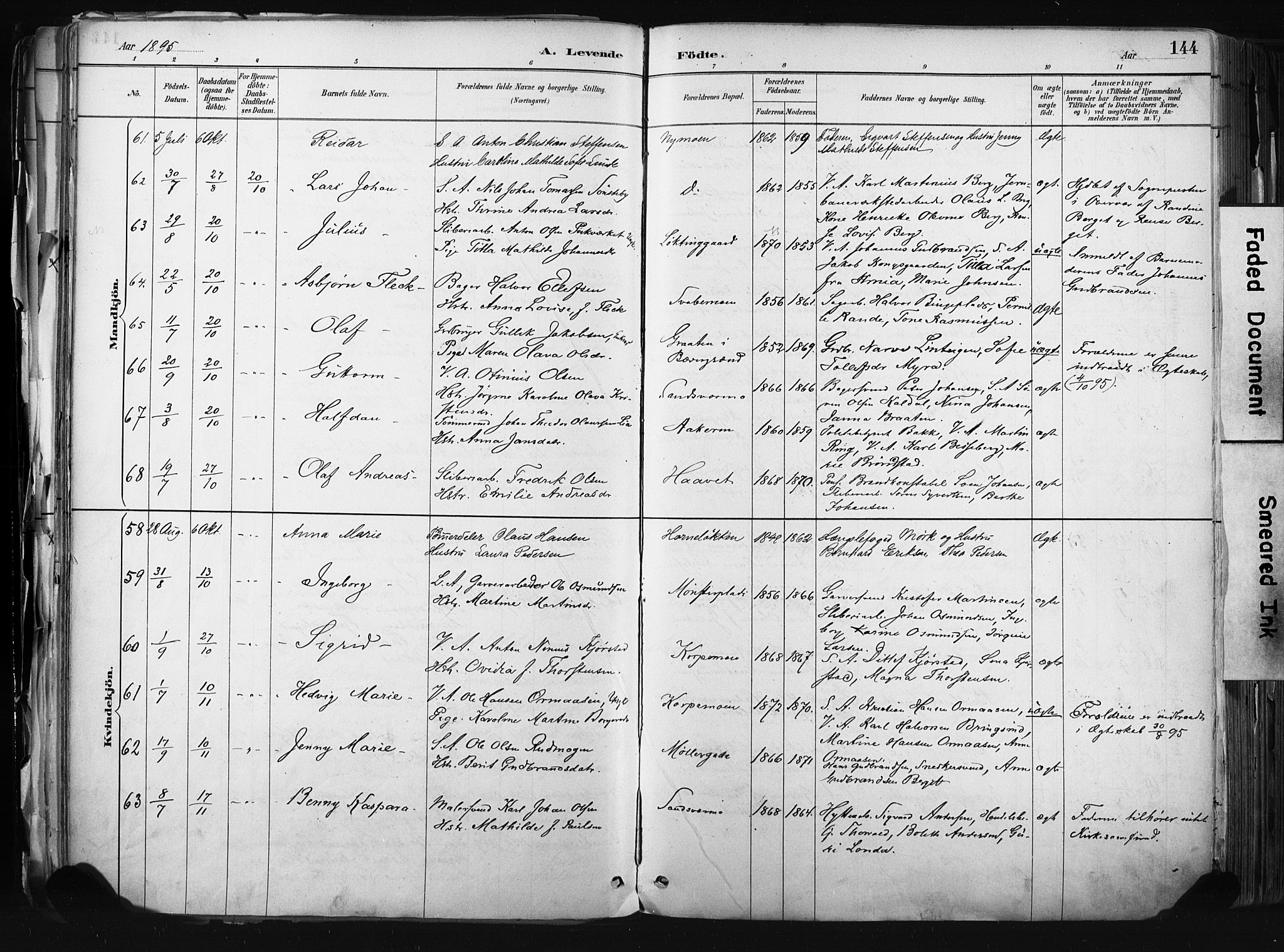 Kongsberg kirkebøker, AV/SAKO-A-22/F/Fb/L0002: Parish register (official) no. II 2, 1886-1896, p. 144