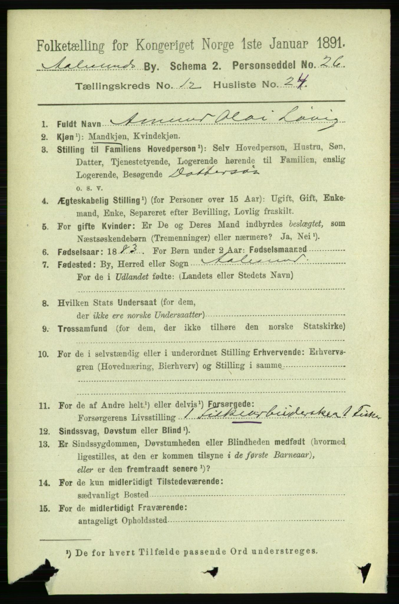 RA, 1891 census for 1501 Ålesund, 1891, p. 7888