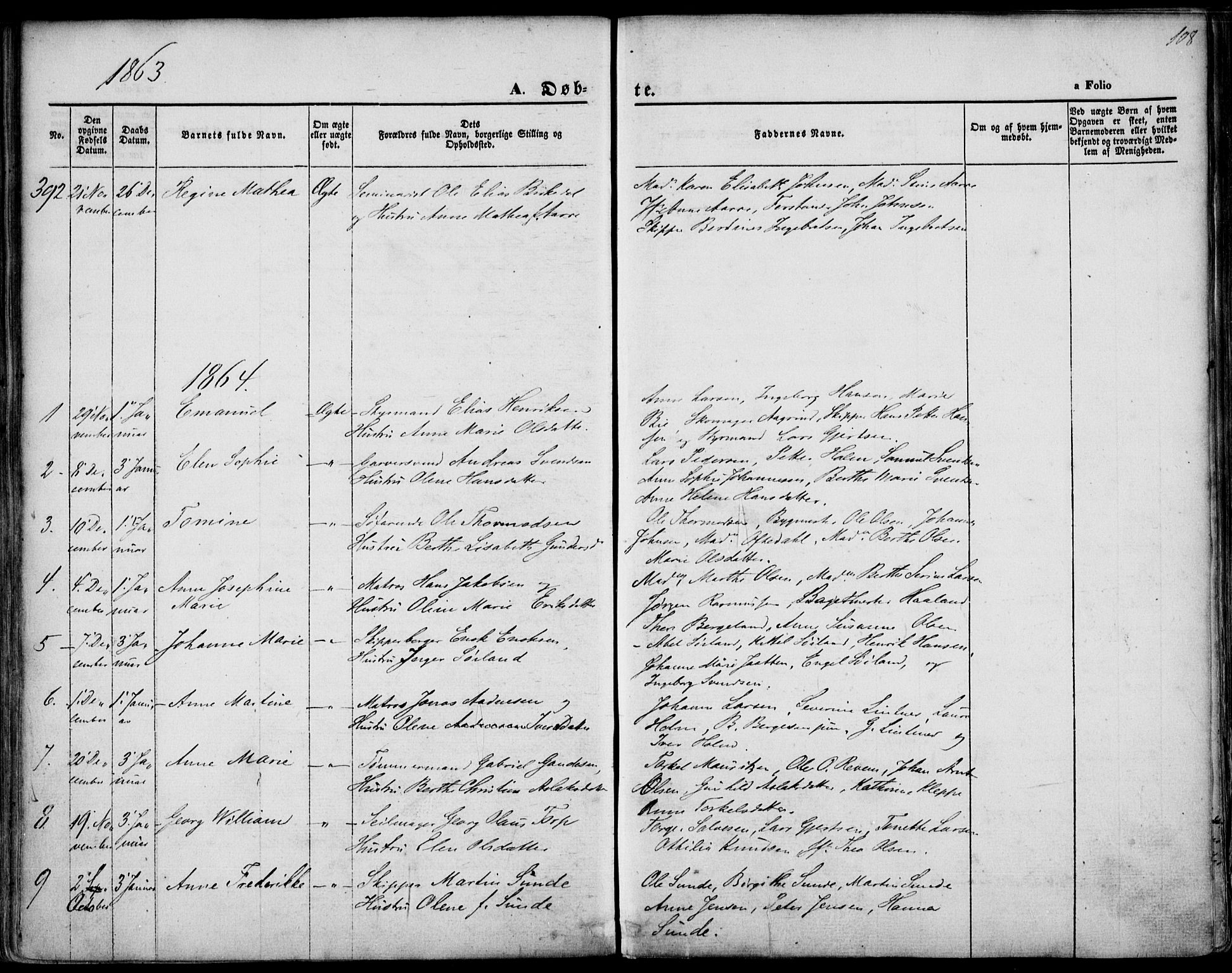St. Petri sokneprestkontor, SAST/A-101813/001/30/30BA/L0001: Parish register (official) no. A 1, 1861-1868, p. 108
