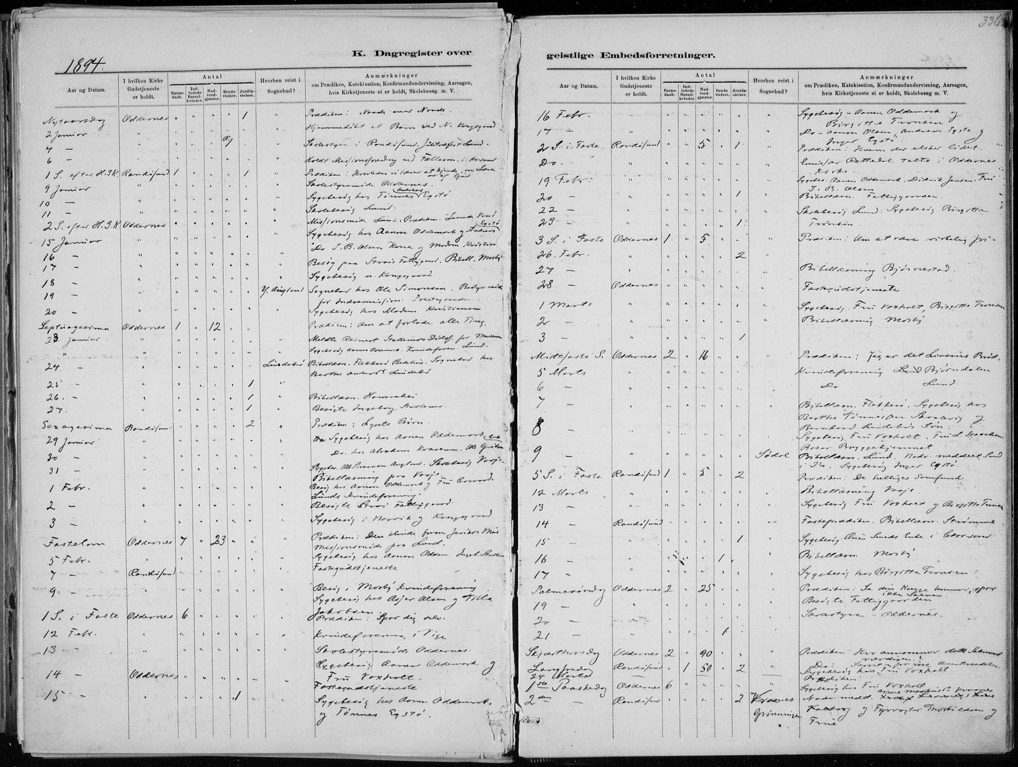Oddernes sokneprestkontor, SAK/1111-0033/F/Fa/Faa/L0009: Parish register (official) no. A 9, 1884-1896, p. 336