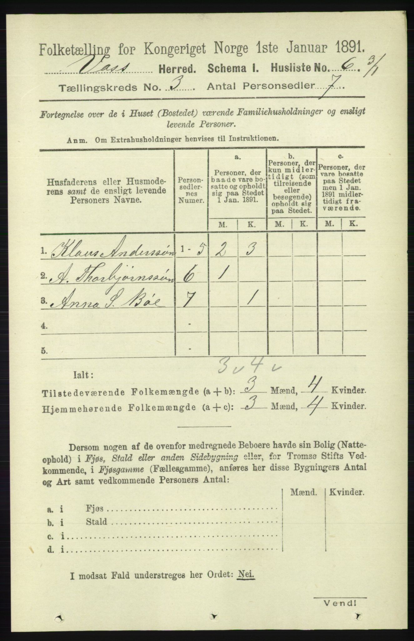 RA, 1891 census for 1235 Voss, 1891, p. 1138