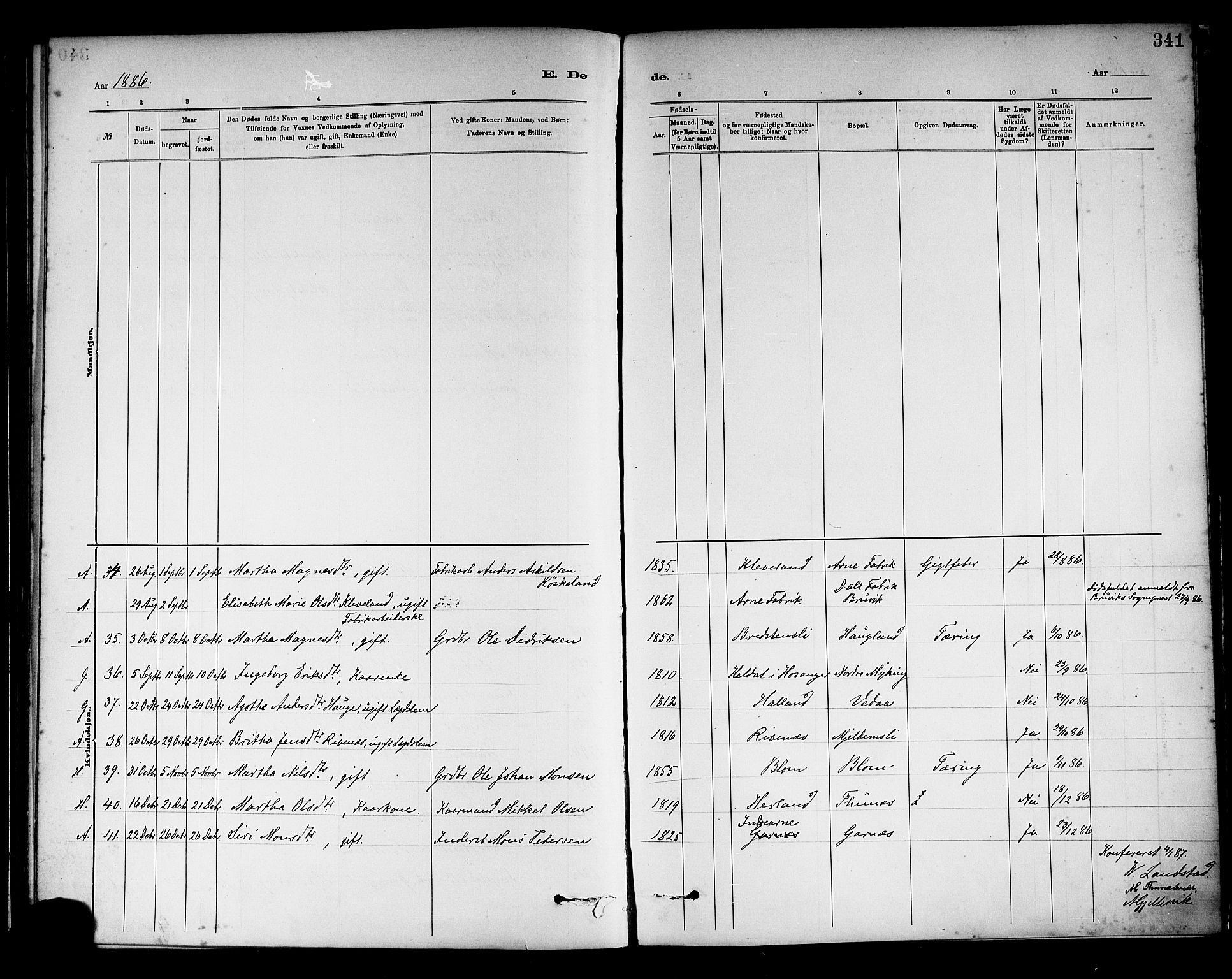 Haus sokneprestembete, AV/SAB-A-75601/H/Haa: Parish register (official) no. A 19II, 1878-1886, p. 341