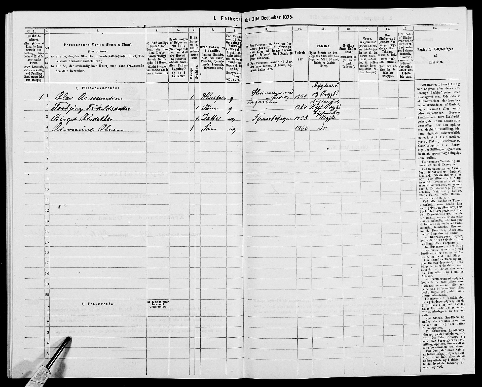 SAK, 1875 census for 0938P Bygland, 1875, p. 451