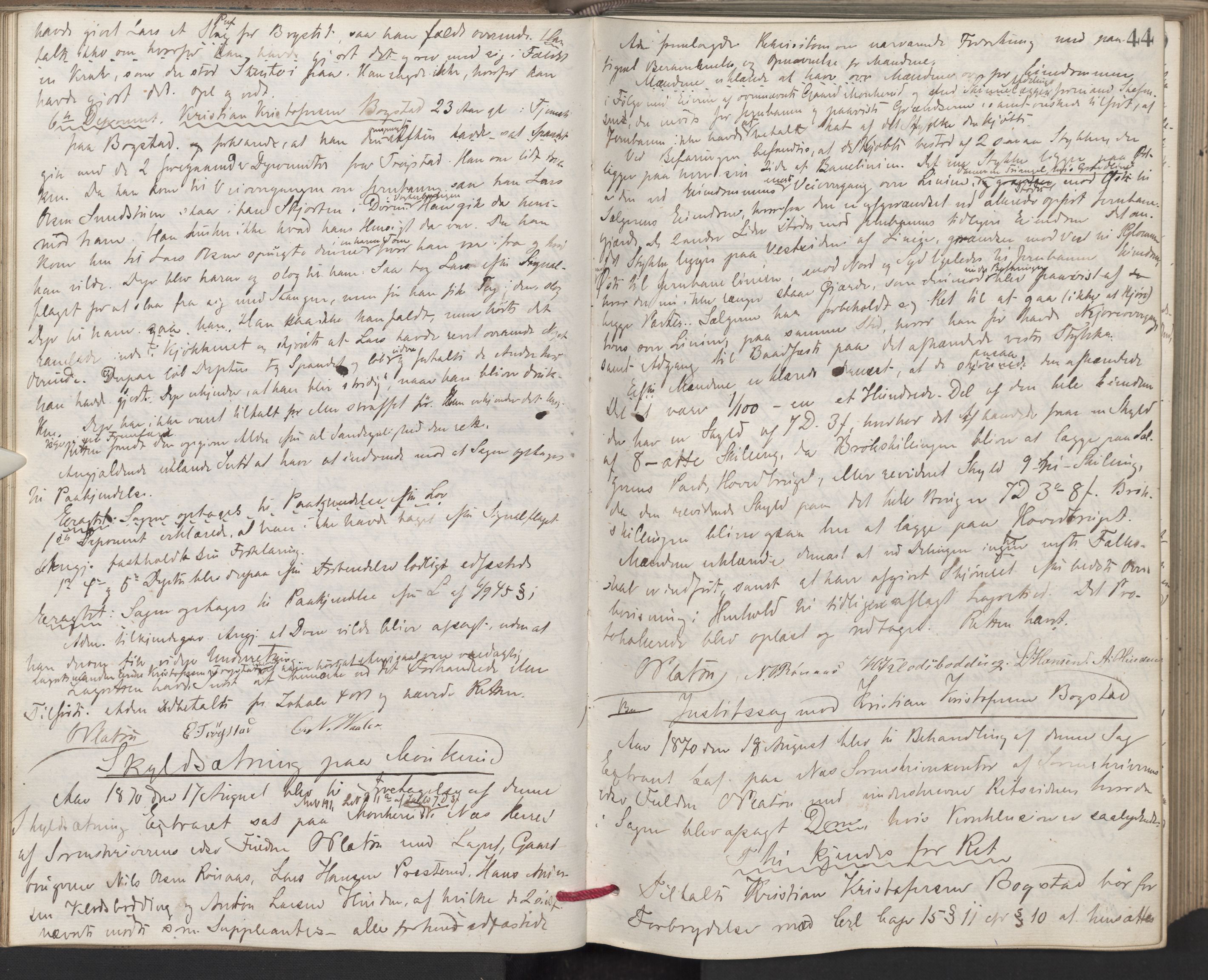 Nes tingrett, AV/SAO-A-10548/F/Fc/Fcb/L0007: Ekstrarettsprotokoll "Q", 1870-1874, p. 43b-44a