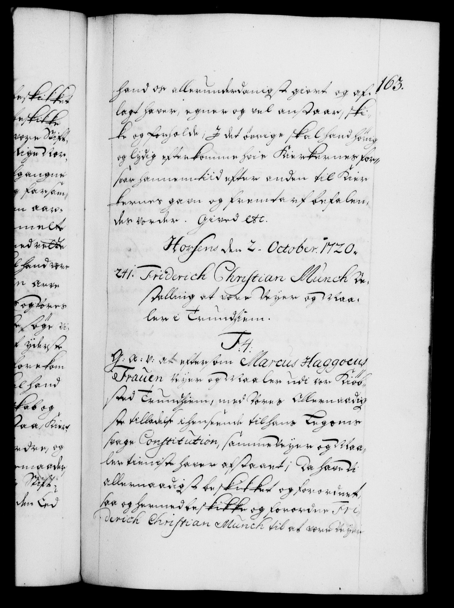 Danske Kanselli 1572-1799, AV/RA-EA-3023/F/Fc/Fca/Fcaa/L0023: Norske registre, 1720-1722, p. 163a