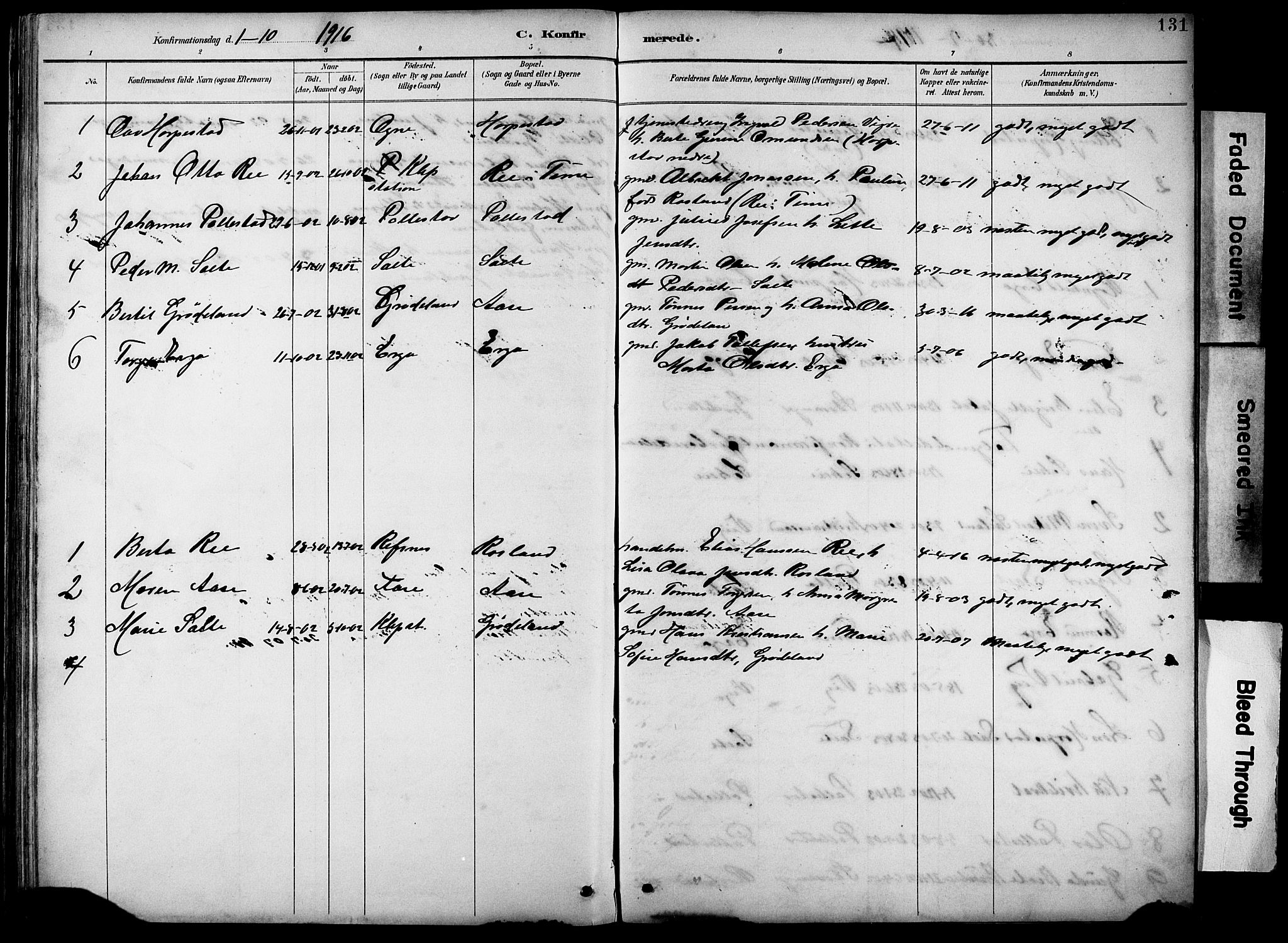 Klepp sokneprestkontor, AV/SAST-A-101803/001/3/30BB/L0005: Parish register (copy) no. B 5, 1889-1918, p. 131