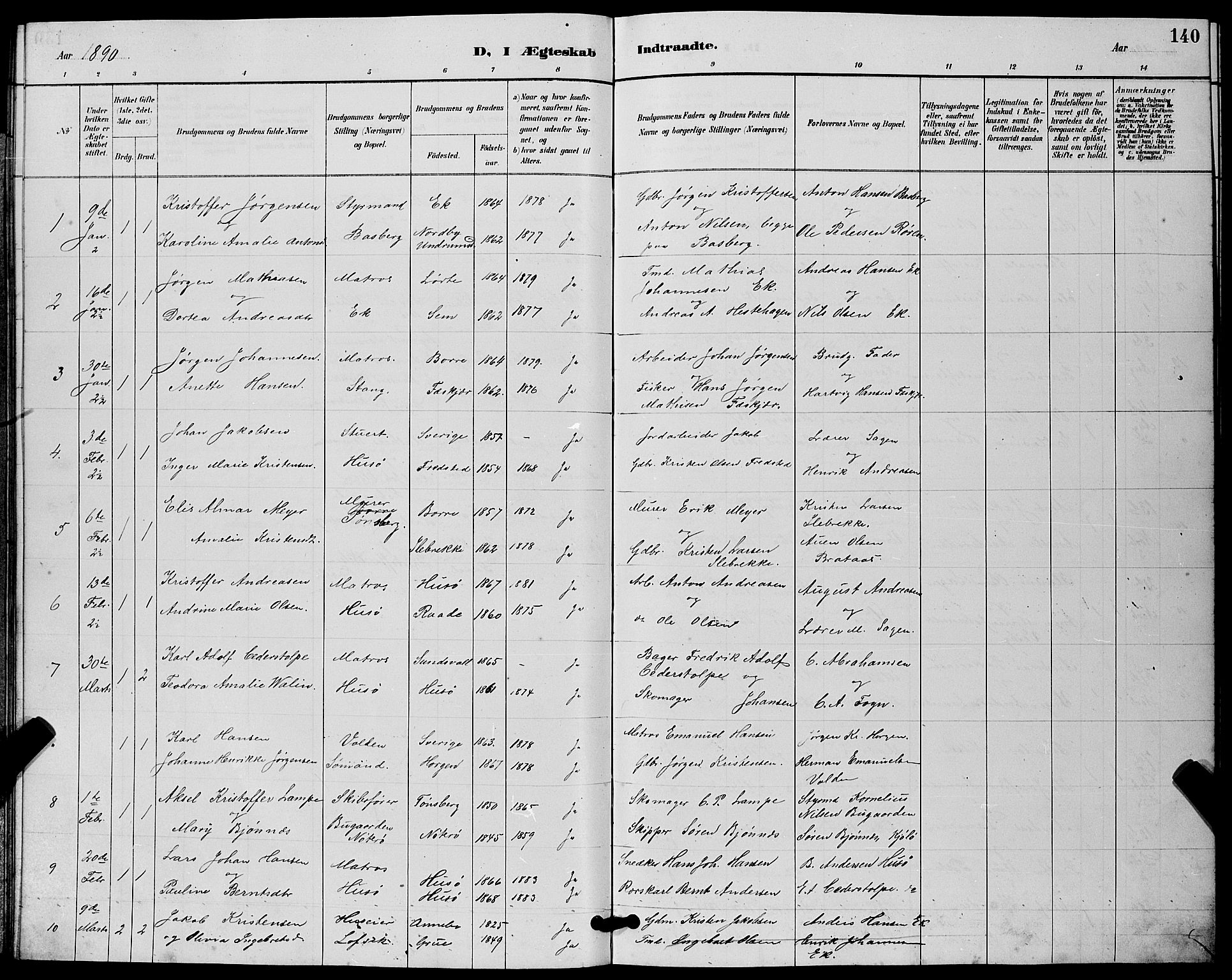 Sem kirkebøker, SAKO/A-5/G/Gb/L0002: Parish register (copy) no. II 2, 1886-1899, p. 140