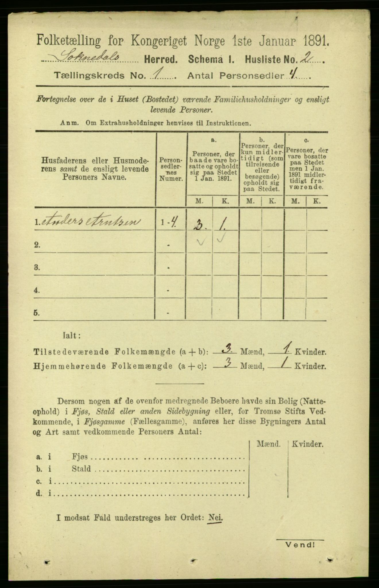 RA, 1891 census for 1649 Soknedal, 1891, p. 18