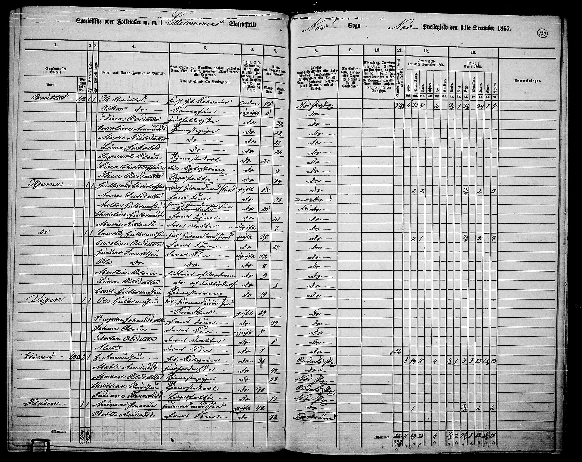 RA, 1865 census for Nes, 1865, p. 124