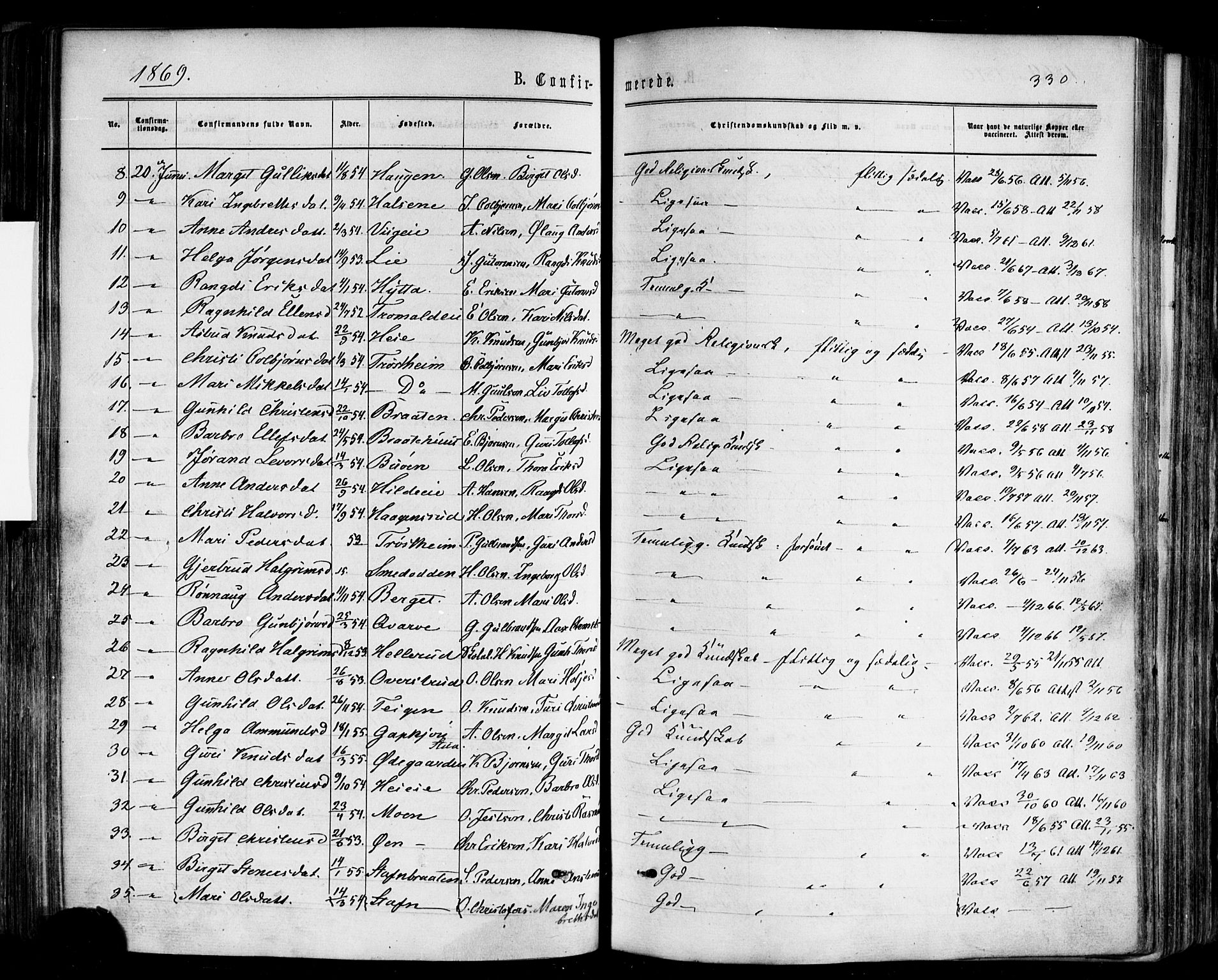 Nes kirkebøker, SAKO/A-236/F/Fa/L0010: Parish register (official) no. 10, 1864-1880, p. 330