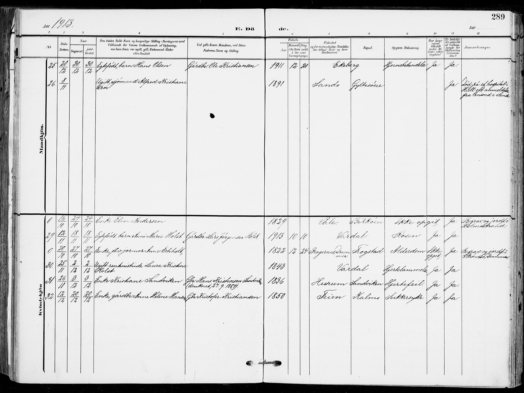 Sande Kirkebøker, SAKO/A-53/F/Fa/L0008: Parish register (official) no. 8, 1904-1921, p. 289