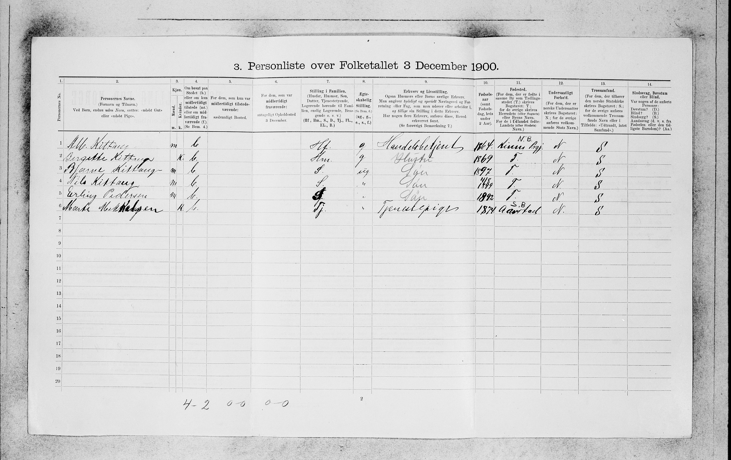 SAB, 1900 census for Bergen, 1900, p. 11318