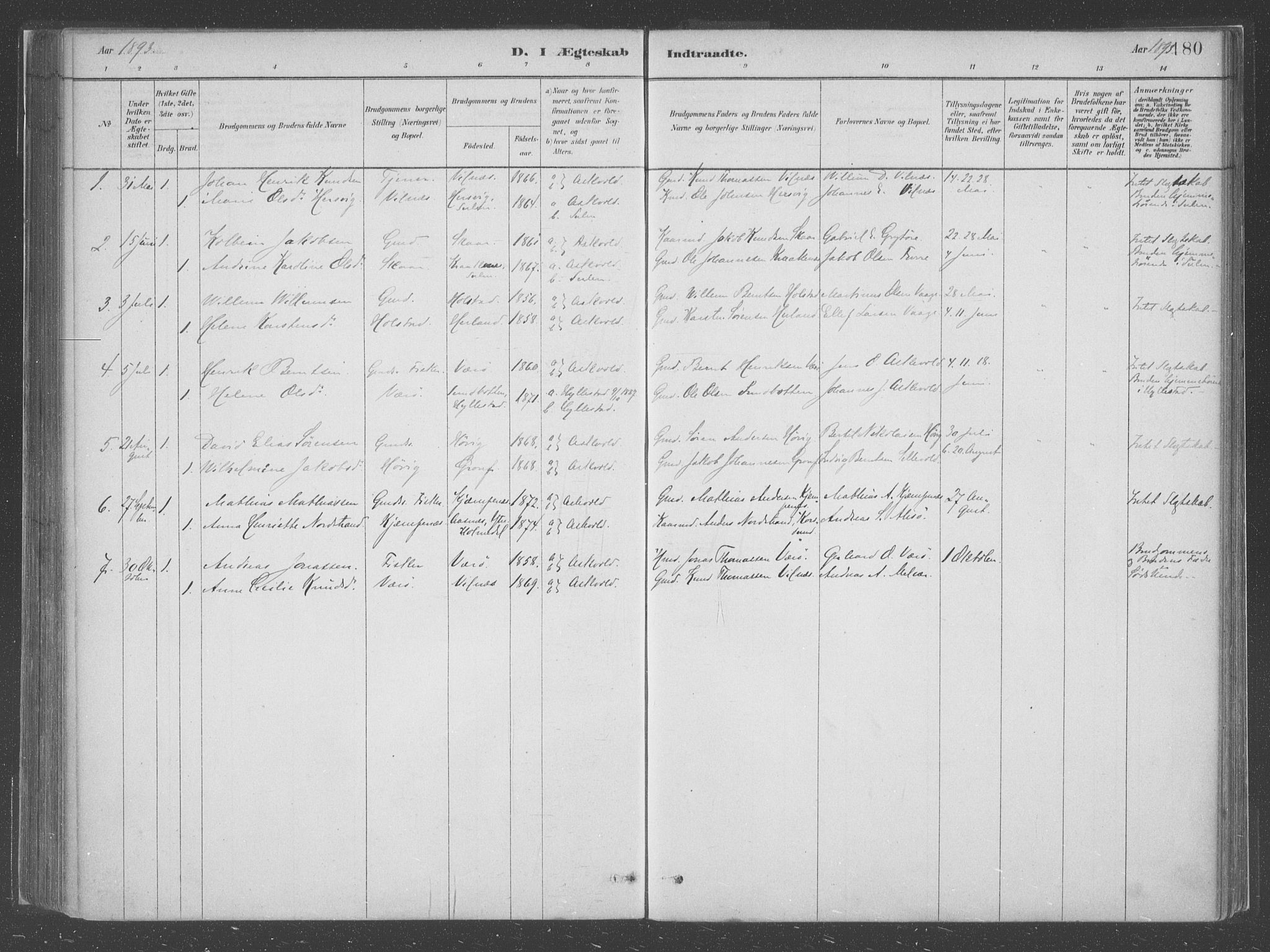 Askvoll sokneprestembete, SAB/A-79501/H/Haa/Haac/L0001: Parish register (official) no. C  1, 1879-1922, p. 180