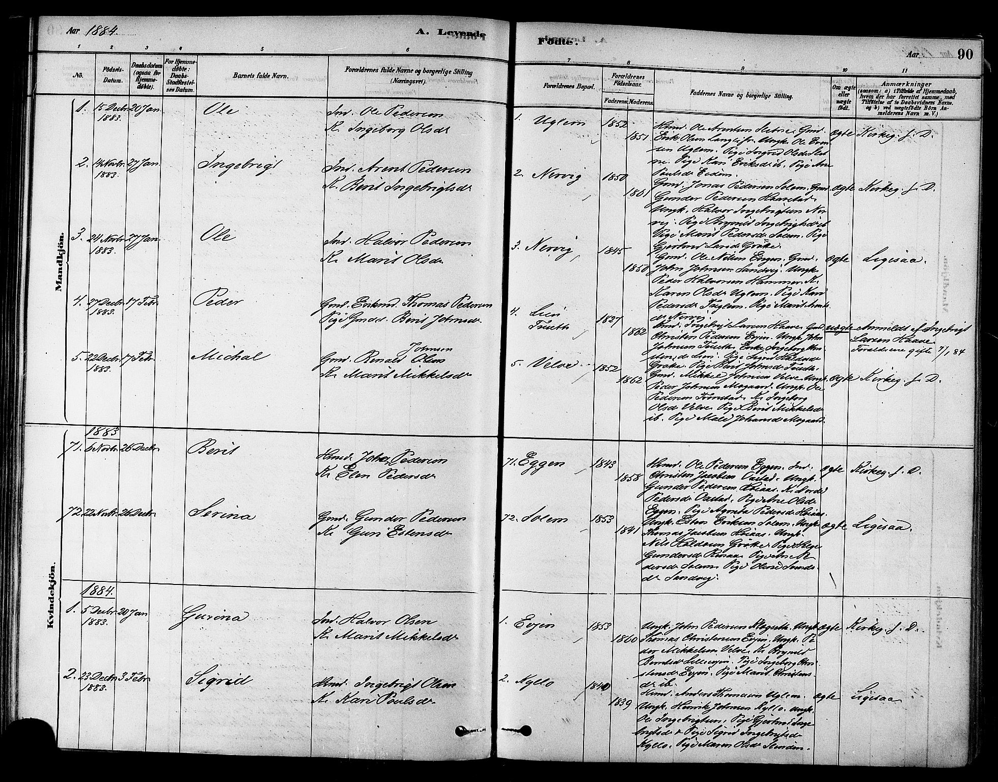 Ministerialprotokoller, klokkerbøker og fødselsregistre - Sør-Trøndelag, SAT/A-1456/695/L1148: Parish register (official) no. 695A08, 1878-1891, p. 90