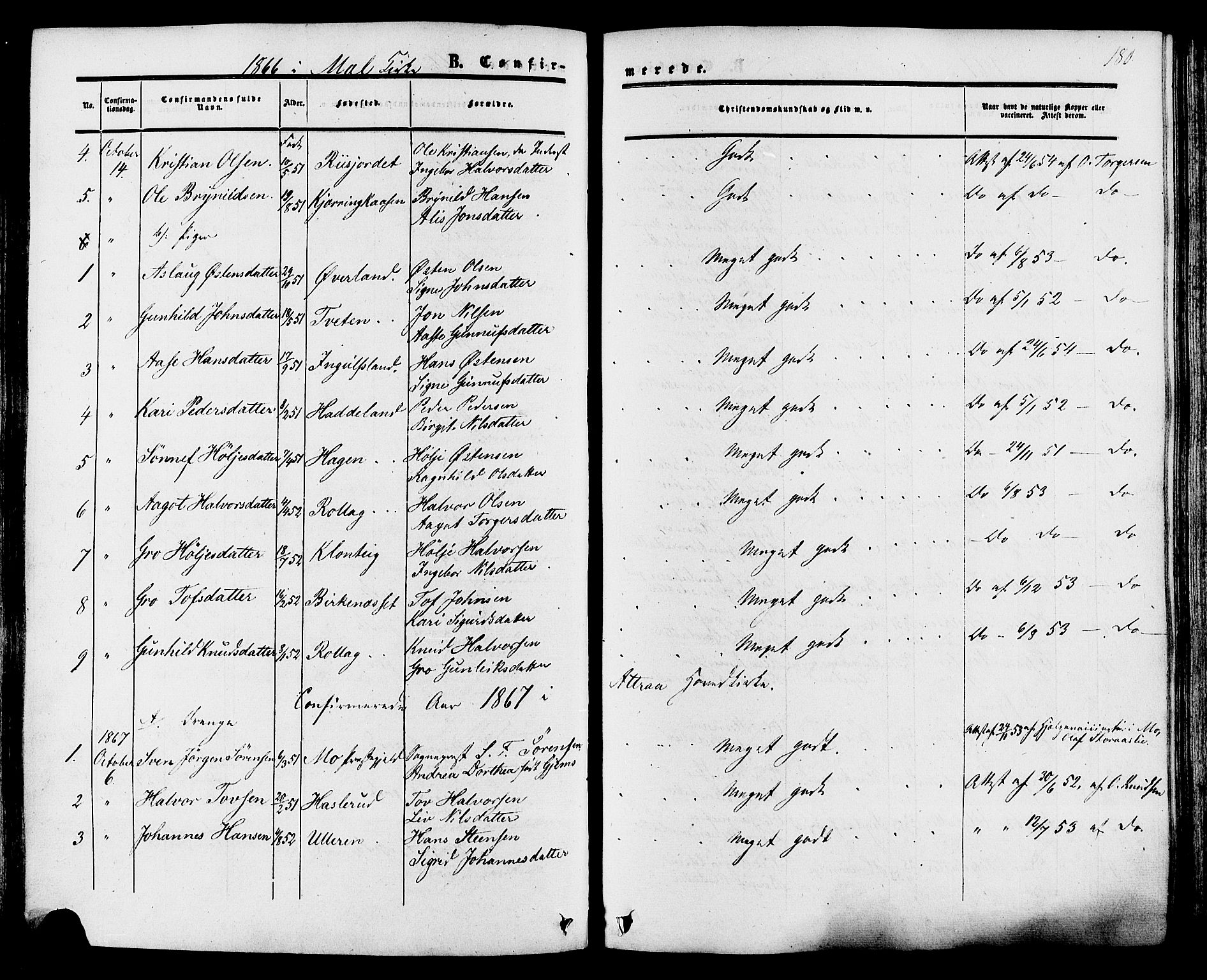 Tinn kirkebøker, SAKO/A-308/F/Fa/L0006: Parish register (official) no. I 6, 1857-1878, p. 180