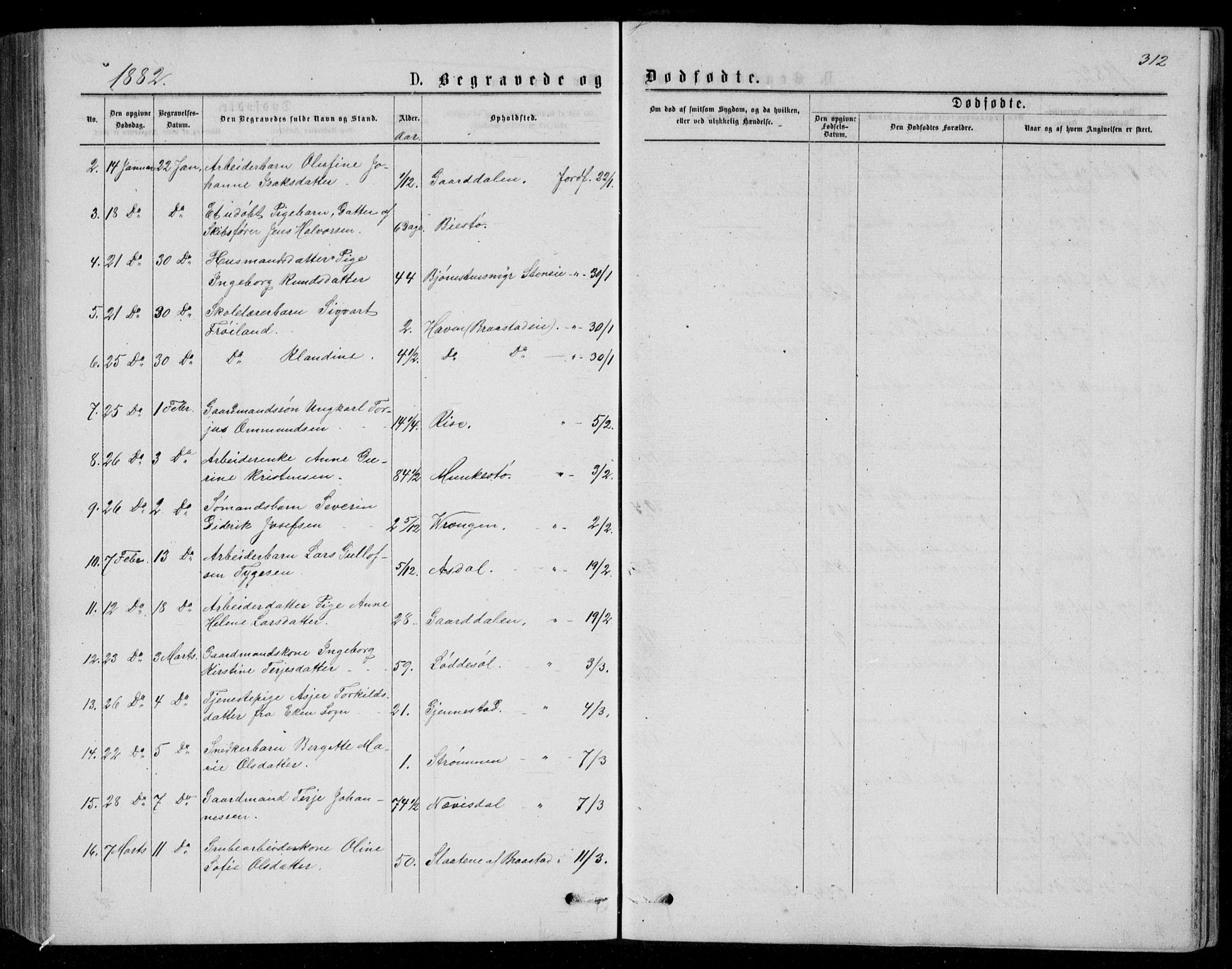 Øyestad sokneprestkontor, AV/SAK-1111-0049/F/Fb/L0008: Parish register (copy) no. B 8, 1872-1886, p. 312