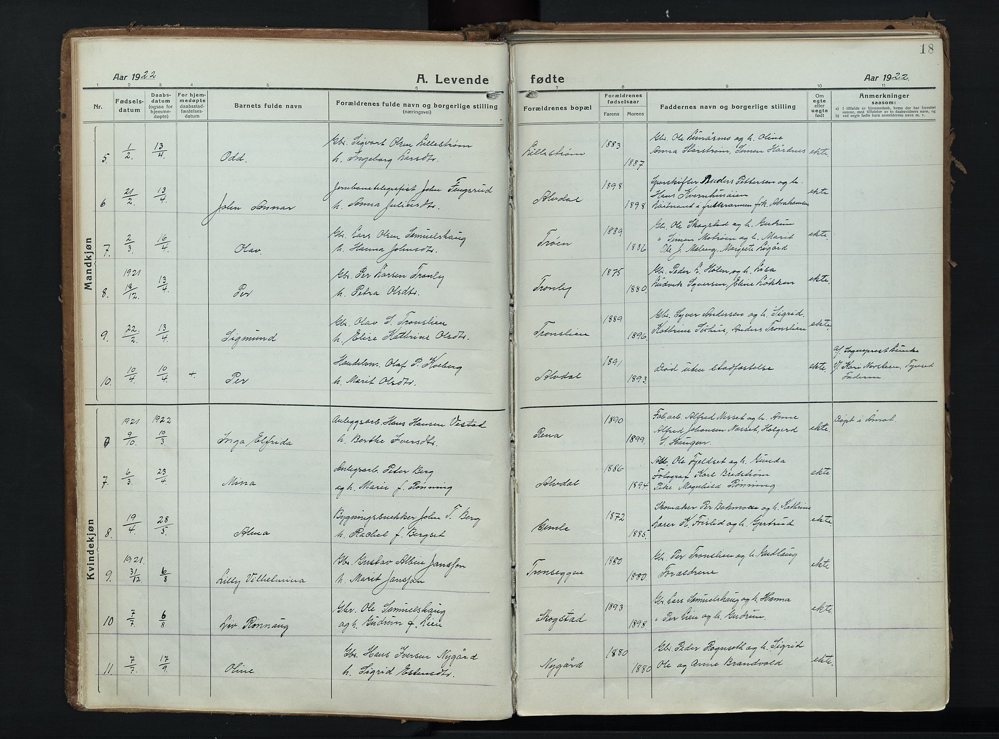 Alvdal prestekontor, AV/SAH-PREST-060/H/Ha/Haa/L0006: Parish register (official) no. 6, 1920-1937, p. 18