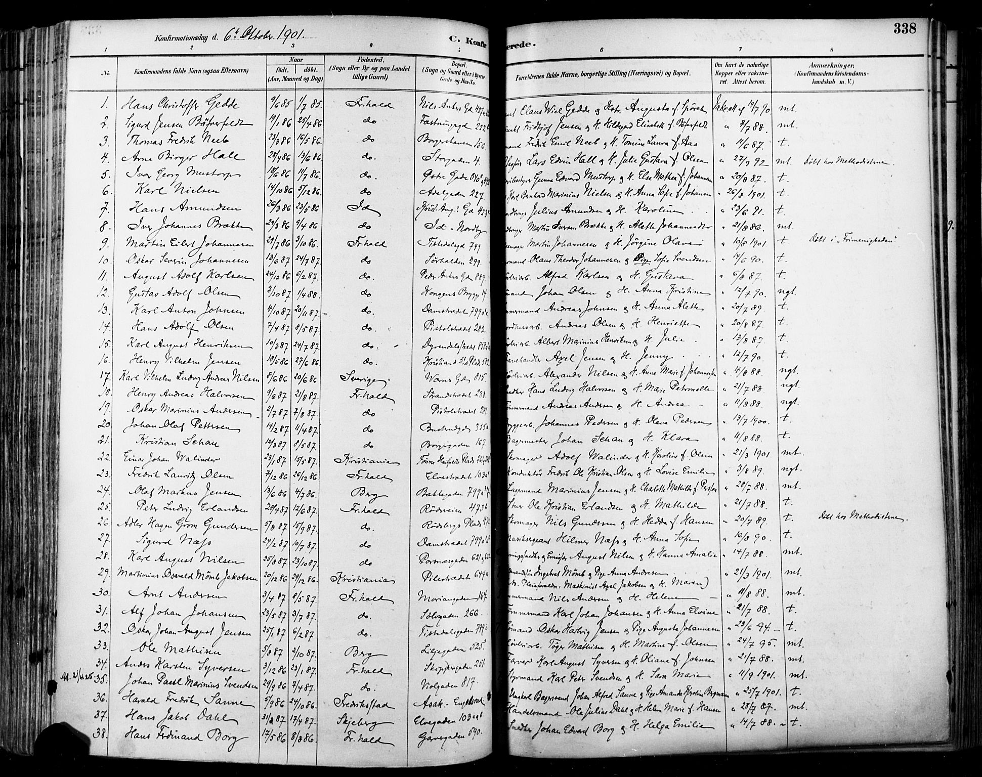 Halden prestekontor Kirkebøker, SAO/A-10909/F/Fa/L0013: Parish register (official) no. I 13, 1890-1906, p. 338