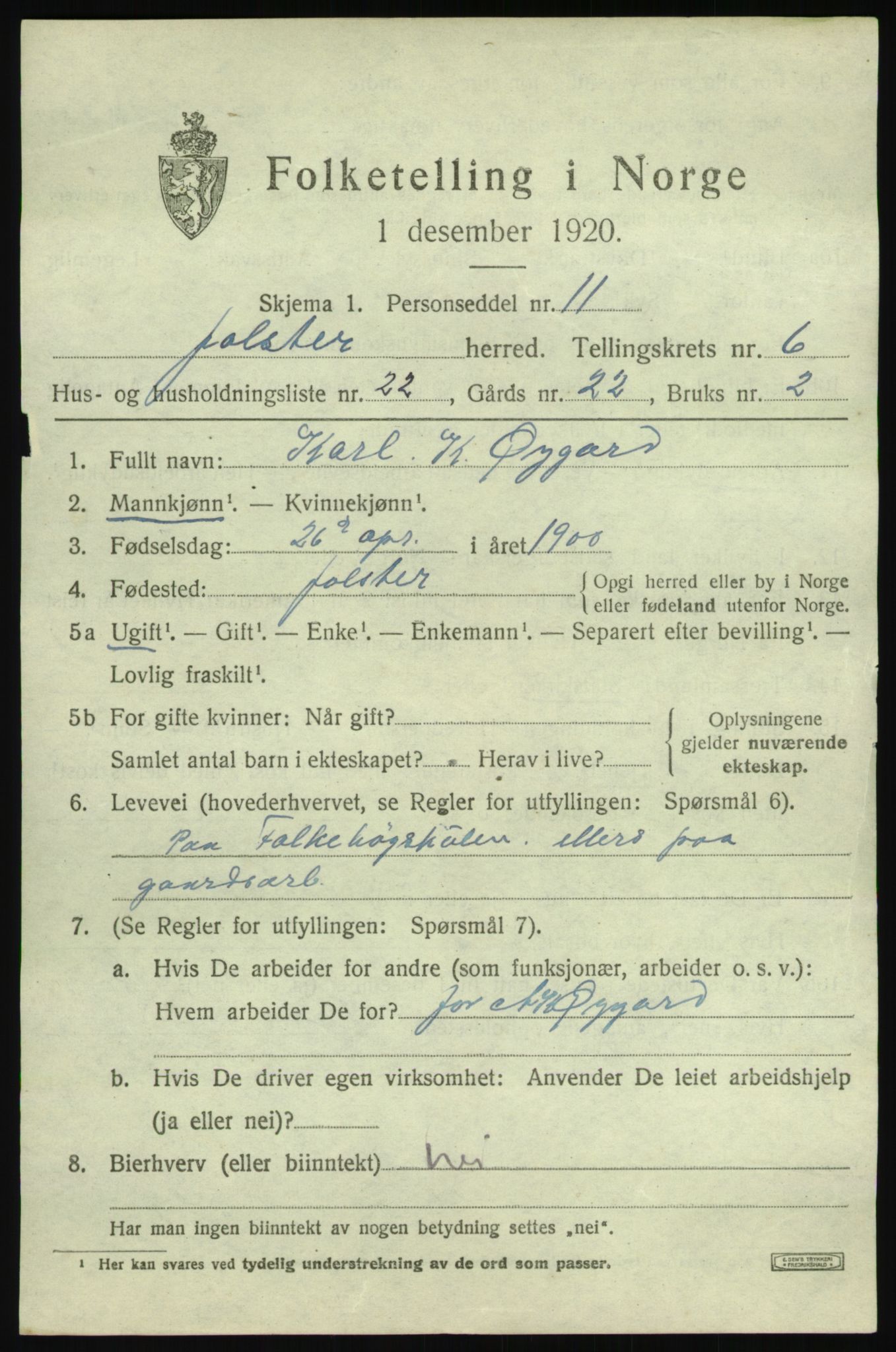 SAB, 1920 census for Jølster, 1920, p. 3578