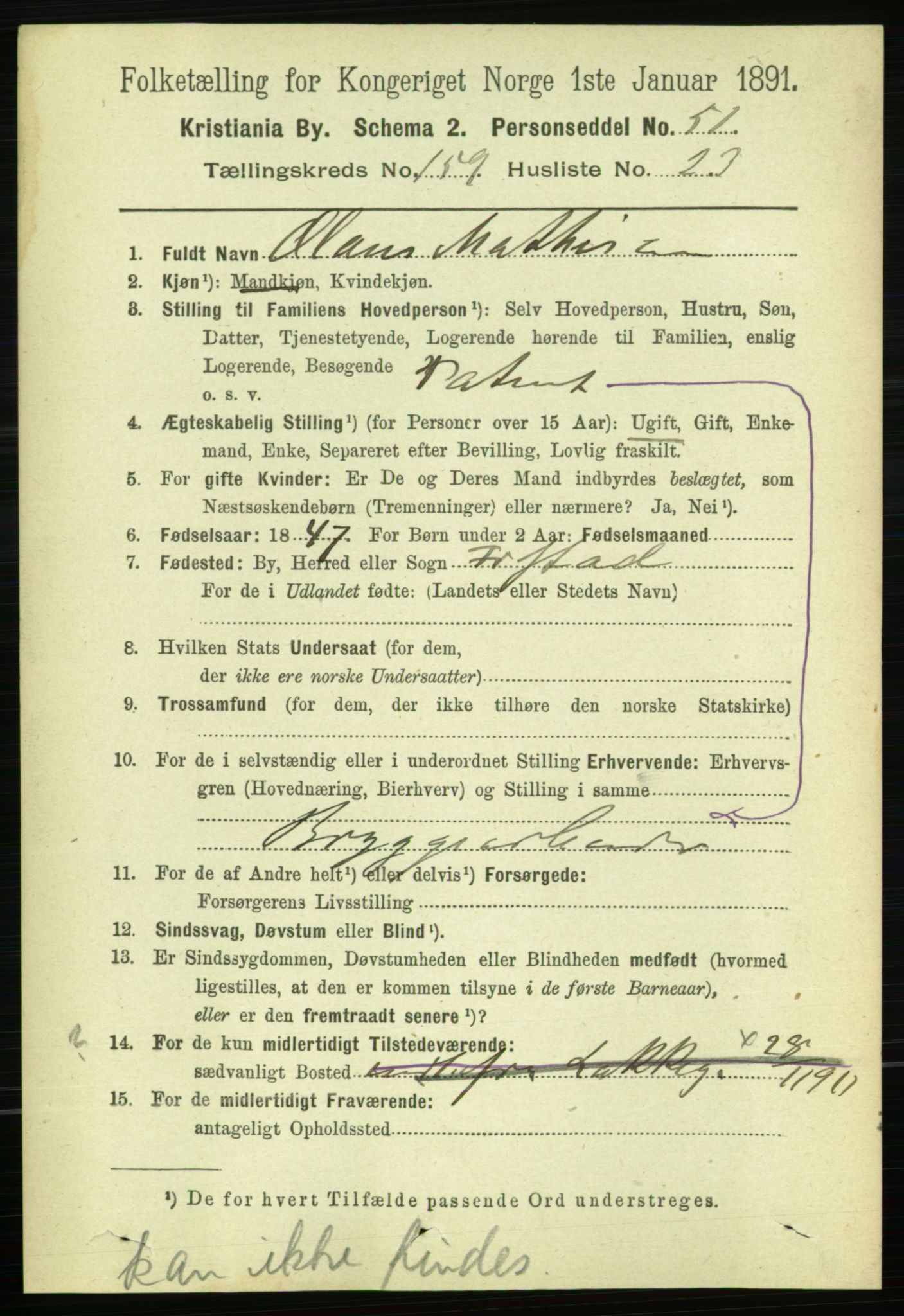RA, 1891 census for 0301 Kristiania, 1891, p. 90582