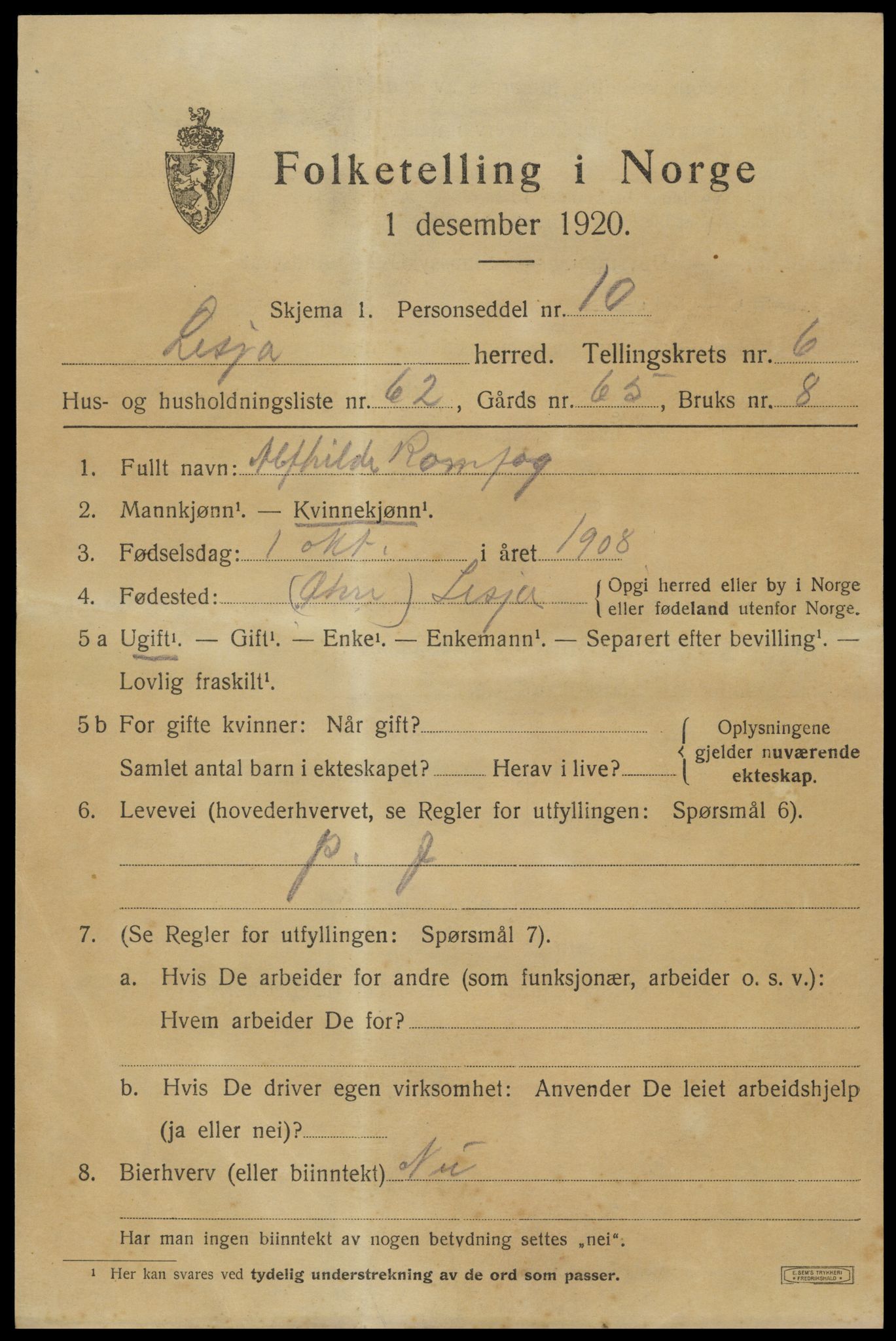 SAH, 1920 census for Lesja, 1920, p. 3904