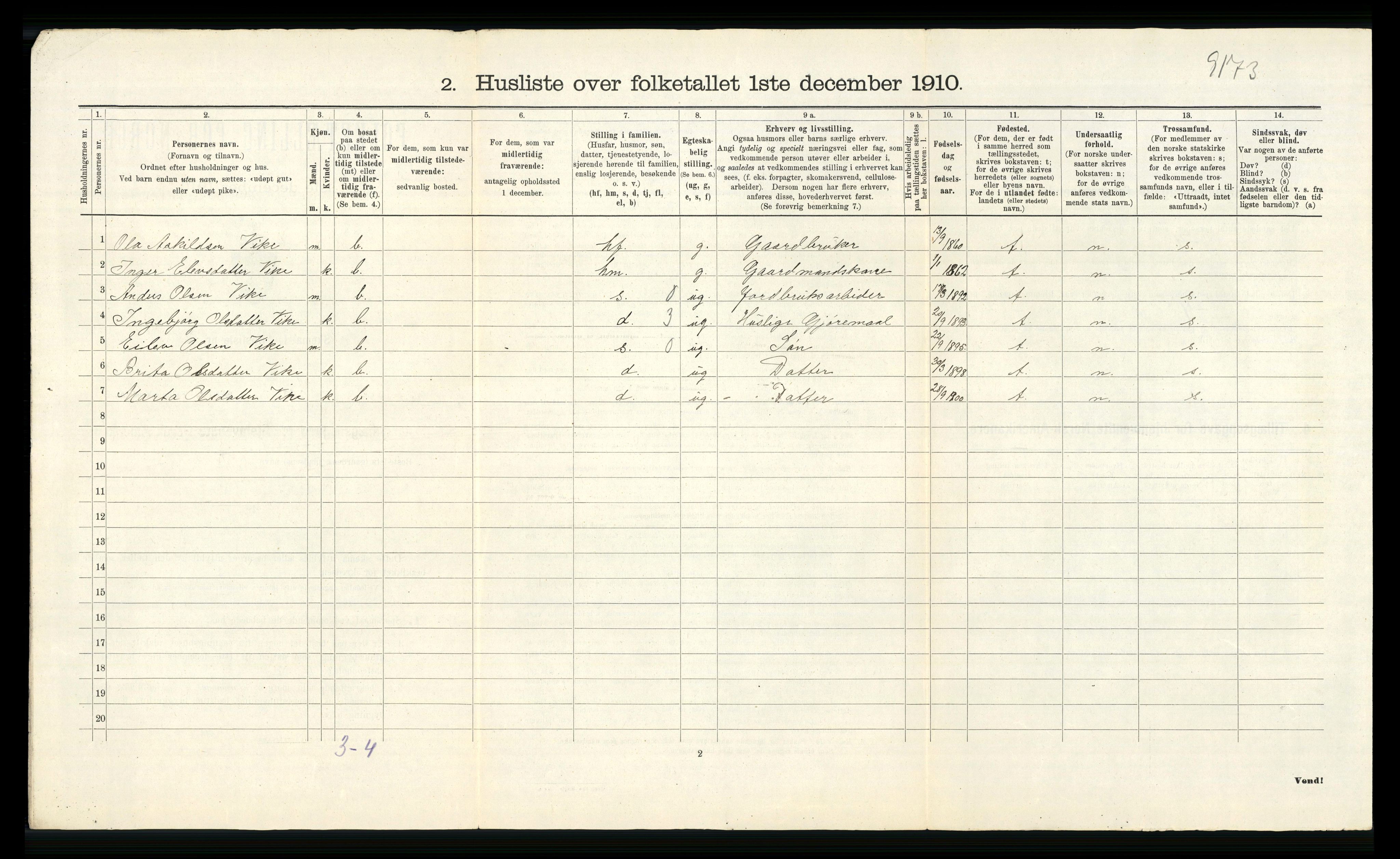 RA, 1910 census for Voss, 1910, p. 1863