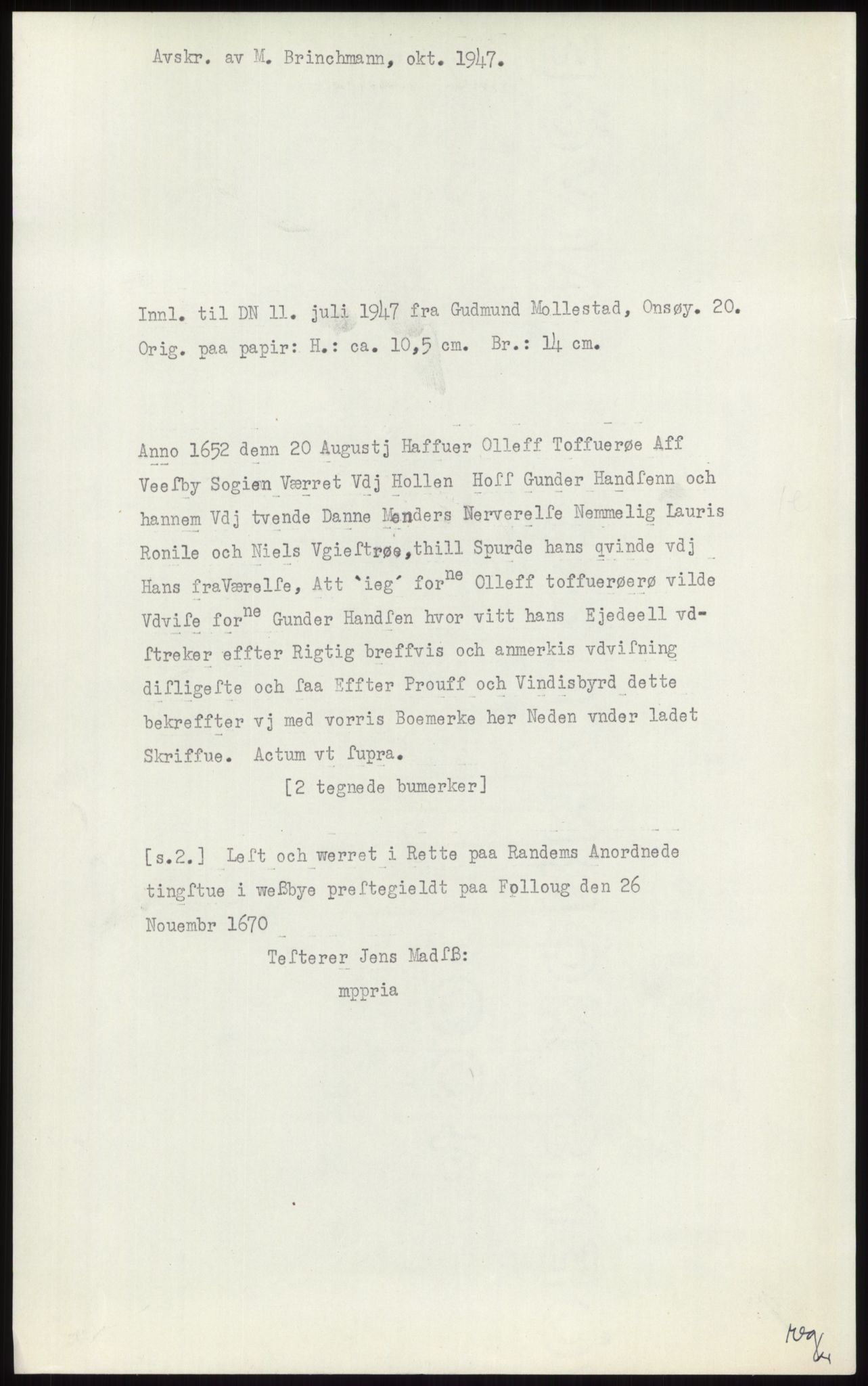 Samlinger til kildeutgivelse, Diplomavskriftsamlingen, RA/EA-4053/H/Ha, p. 648