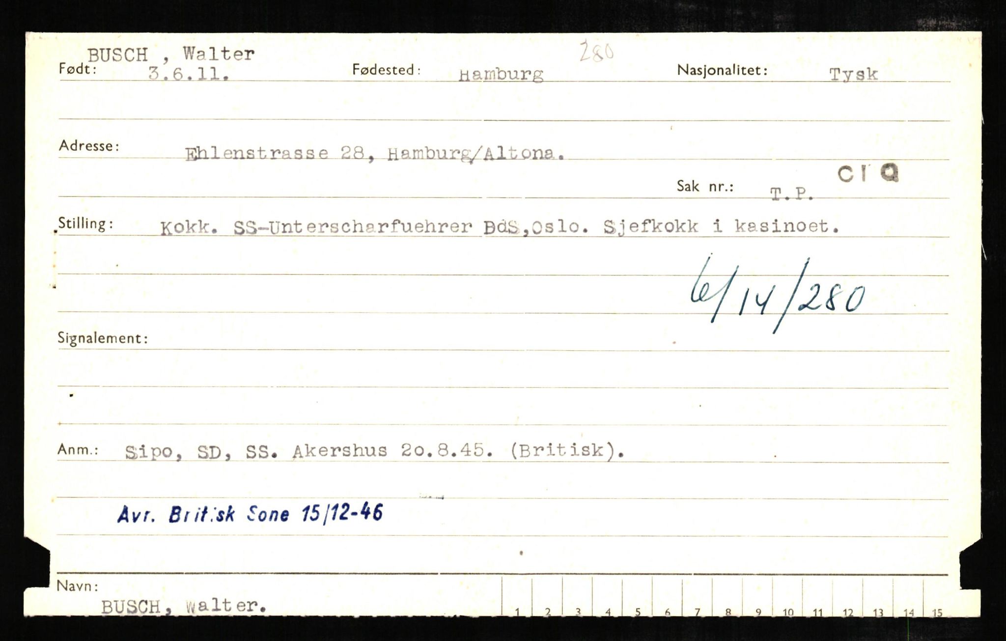 Forsvaret, Forsvarets overkommando II, AV/RA-RAFA-3915/D/Db/L0005: CI Questionaires. Tyske okkupasjonsstyrker i Norge. Tyskere., 1945-1946, p. 31