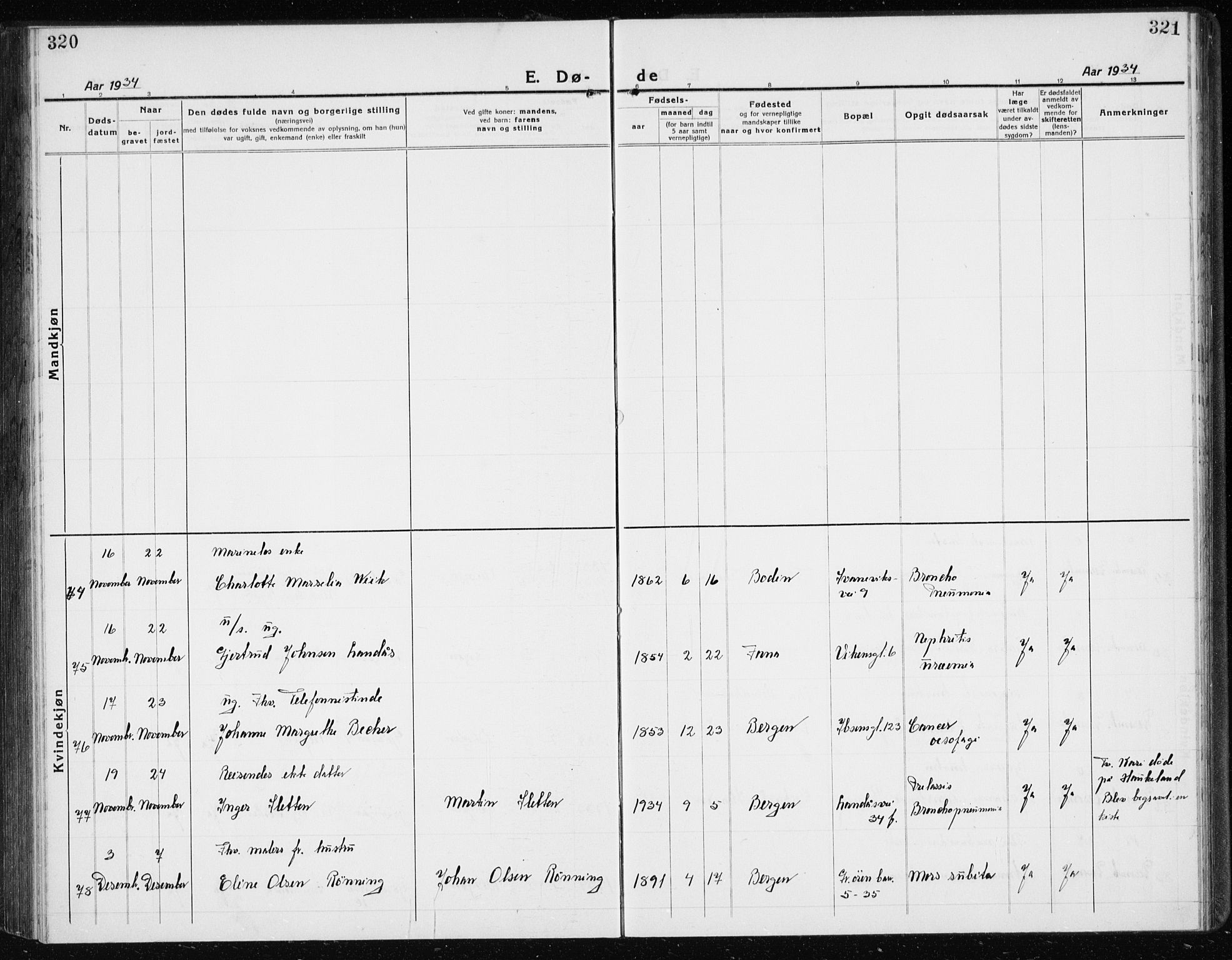 Årstad Sokneprestembete, AV/SAB-A-79301/H/Hab/L0025: Parish register (copy) no. D 2, 1922-1940, p. 320-321