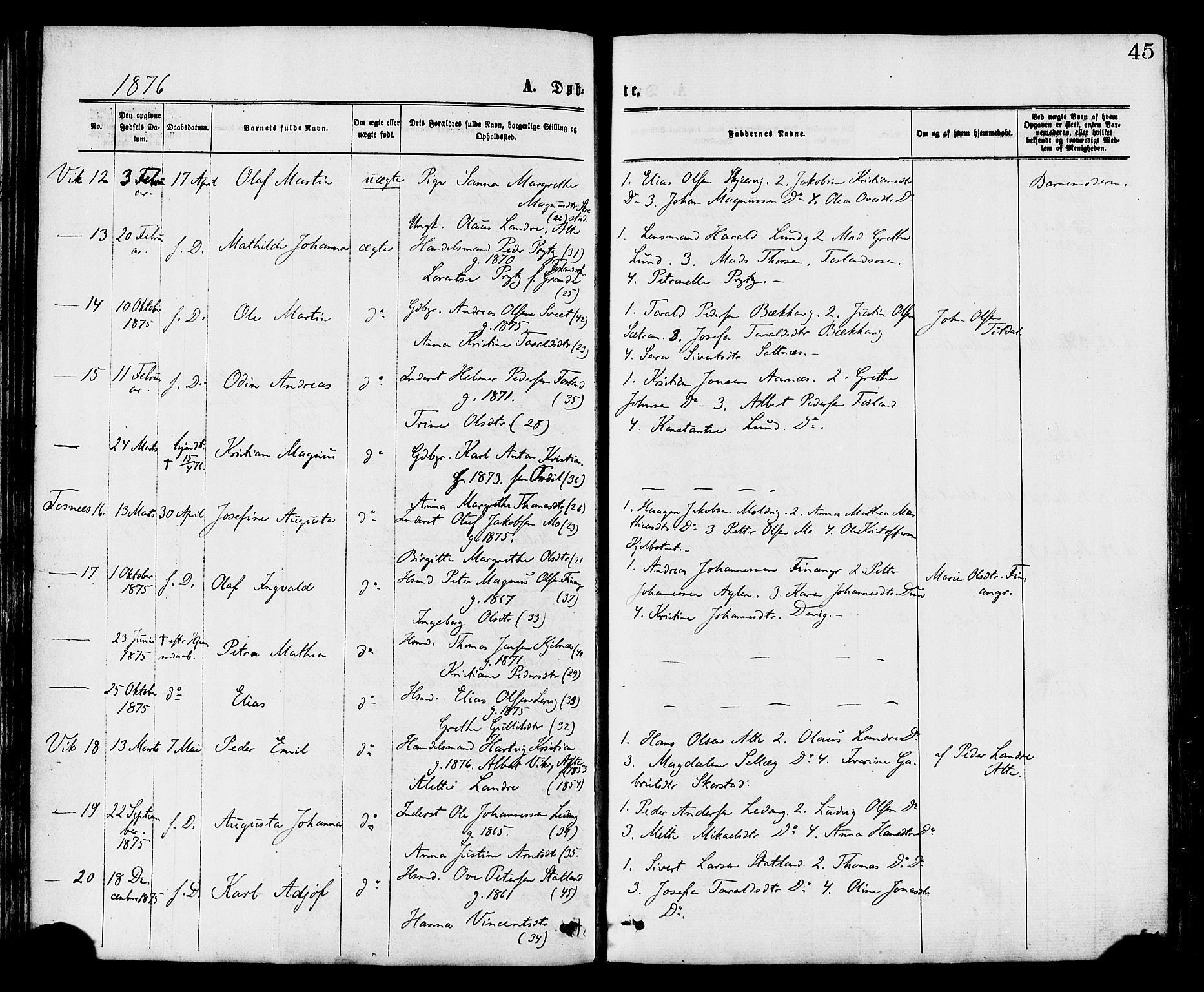 Ministerialprotokoller, klokkerbøker og fødselsregistre - Nord-Trøndelag, AV/SAT-A-1458/773/L0616: Parish register (official) no. 773A07, 1870-1887, p. 45