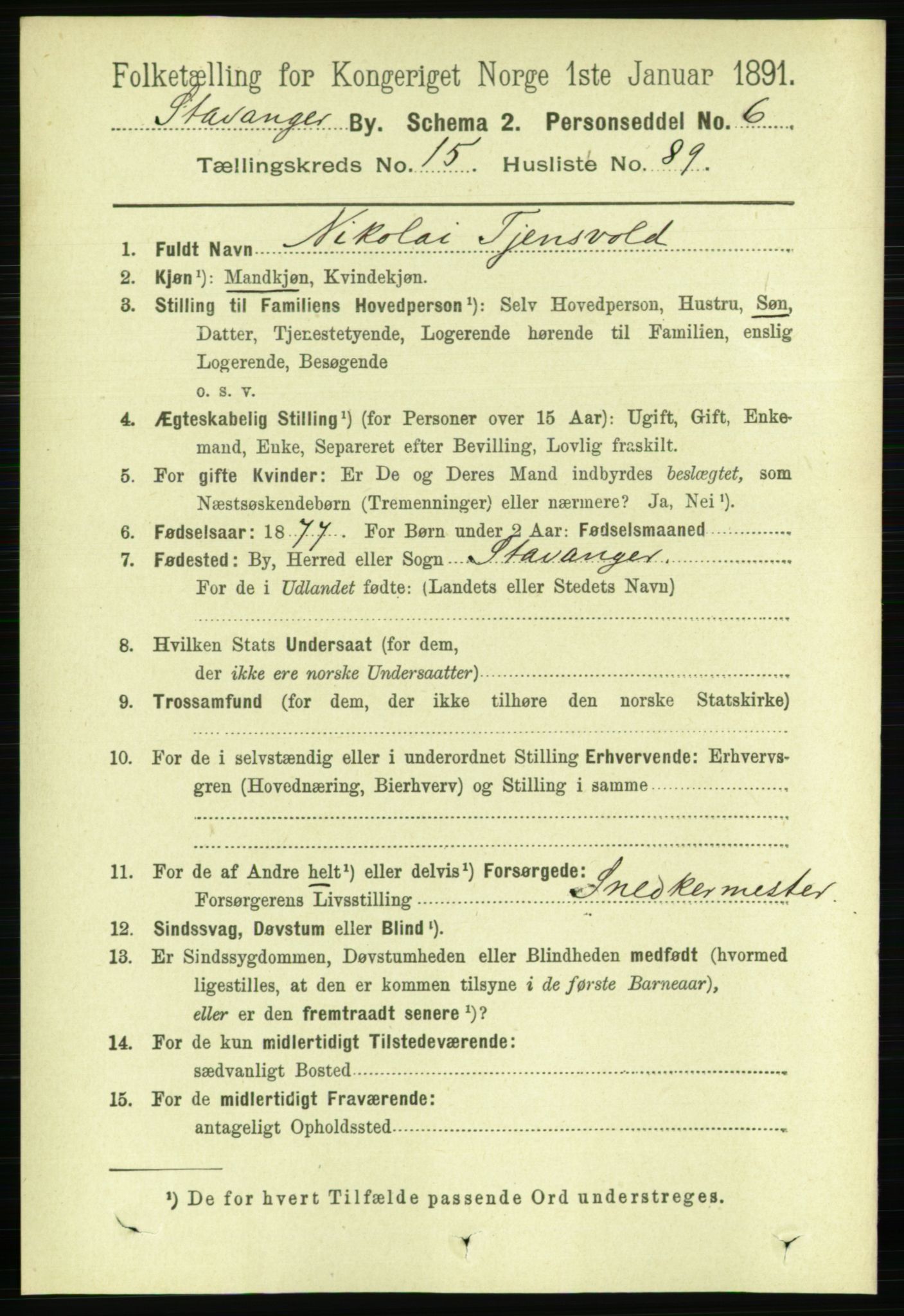RA, 1891 census for 1103 Stavanger, 1891, p. 18722