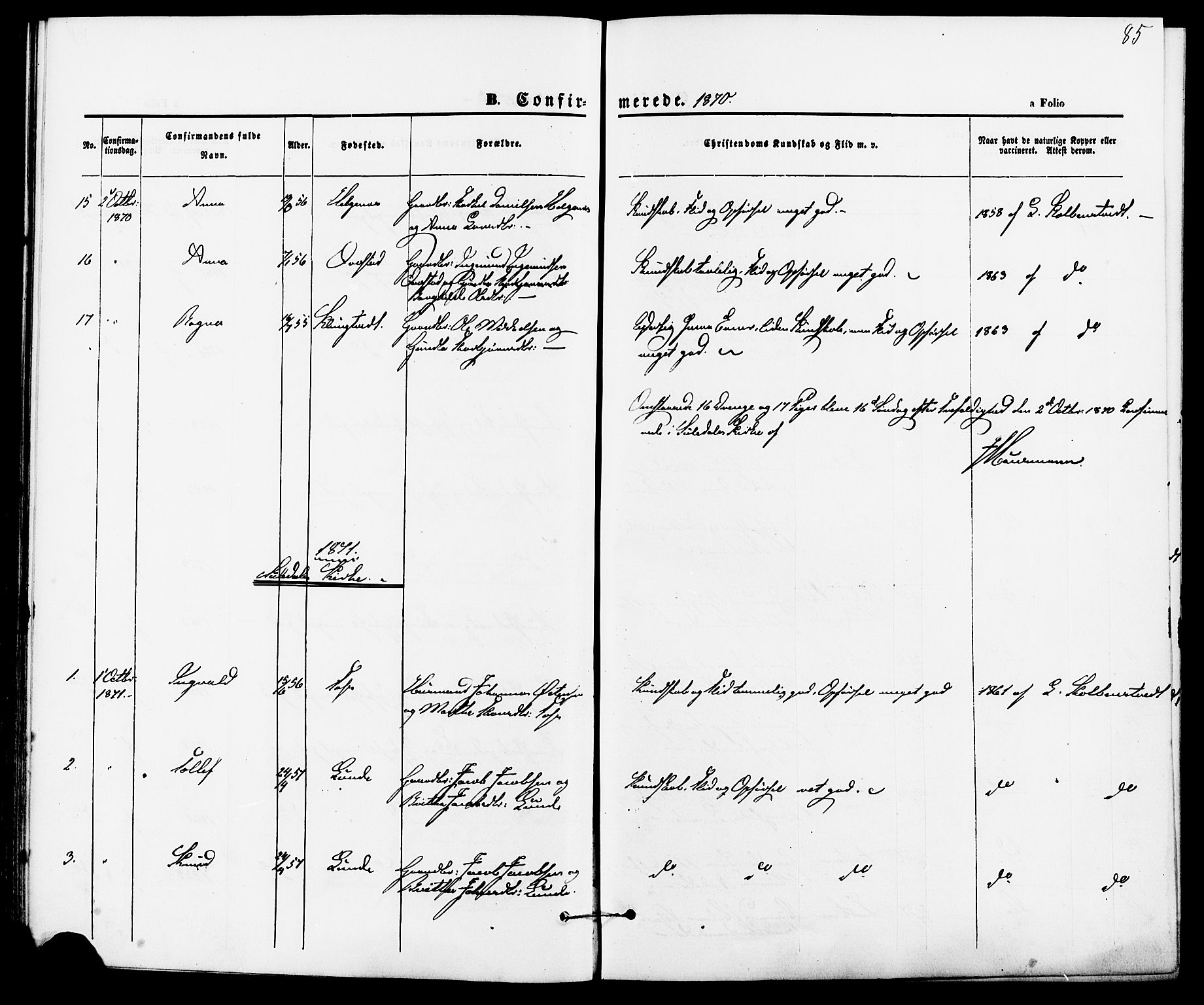 Suldal sokneprestkontor, AV/SAST-A-101845/01/IV/L0010: Parish register (official) no. A 10, 1869-1878, p. 85