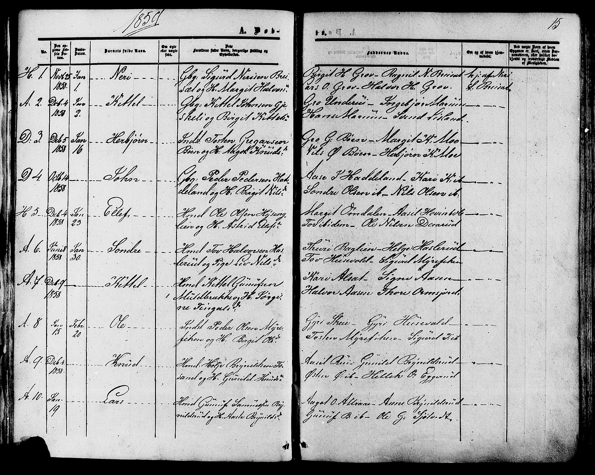Tinn kirkebøker, SAKO/A-308/F/Fa/L0006: Parish register (official) no. I 6, 1857-1878, p. 15