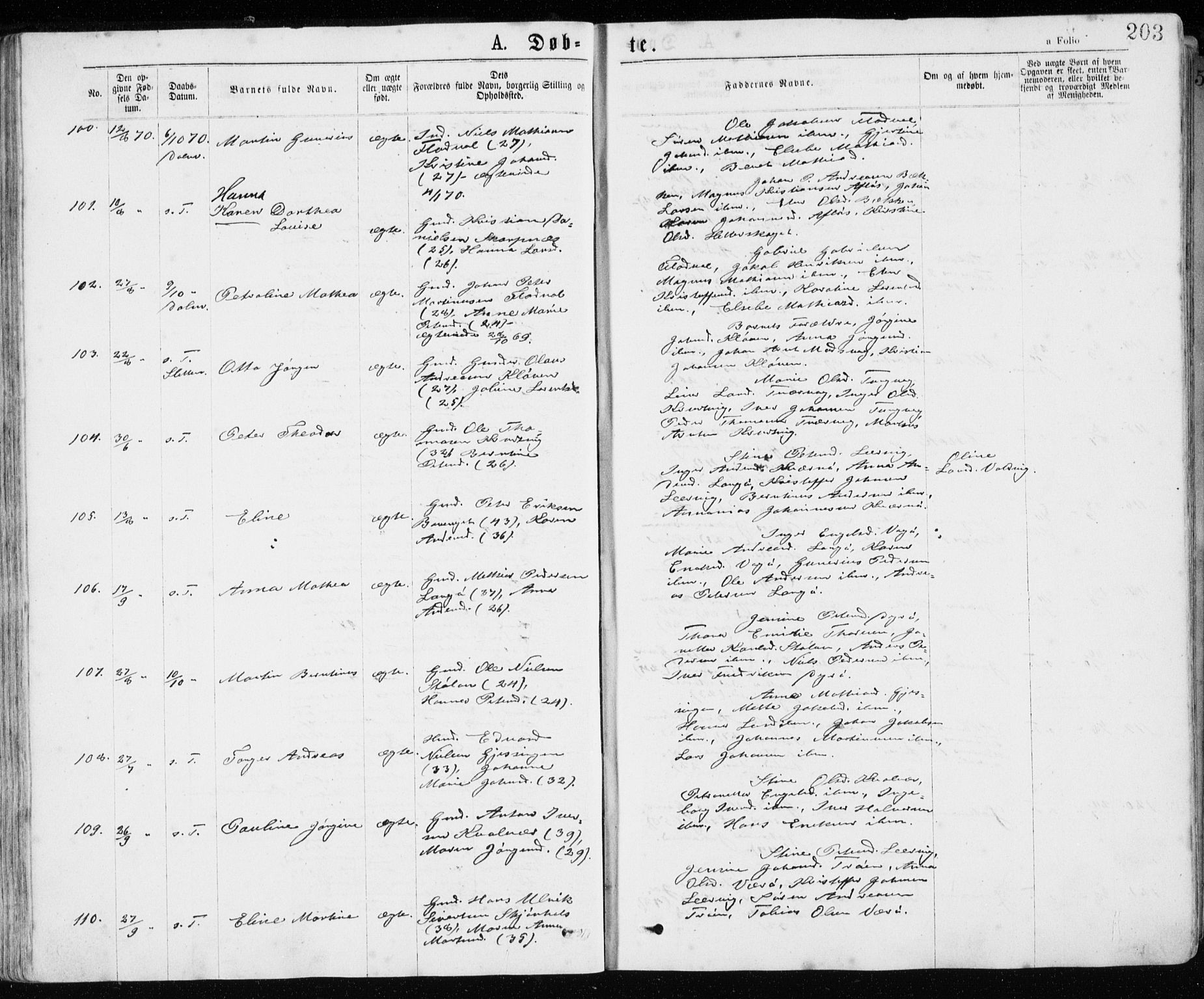 Ministerialprotokoller, klokkerbøker og fødselsregistre - Sør-Trøndelag, SAT/A-1456/640/L0576: Parish register (official) no. 640A01, 1846-1876, p. 203