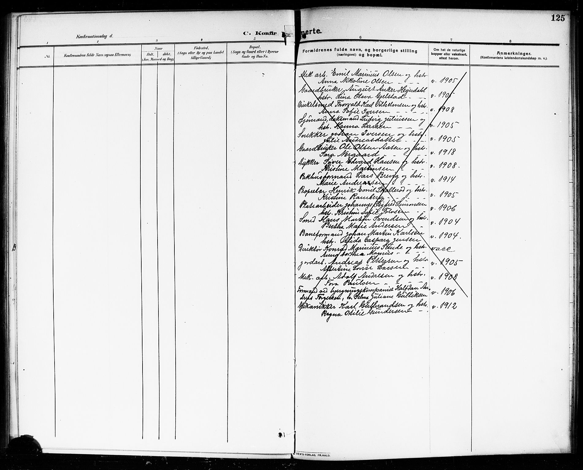 Moss prestekontor Kirkebøker, SAO/A-2003/G/Gb/L0003: Parish register (copy) no. II 3, 1910-1919, p. 125