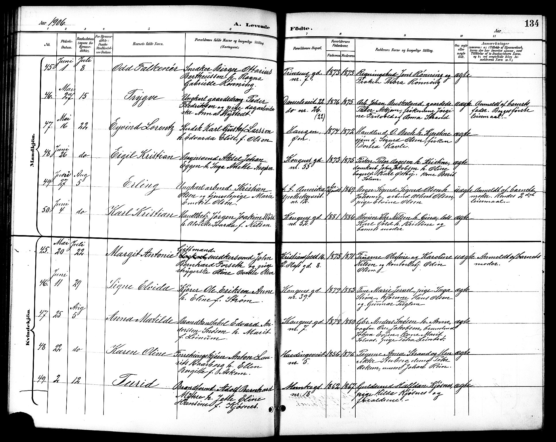Ministerialprotokoller, klokkerbøker og fødselsregistre - Sør-Trøndelag, AV/SAT-A-1456/601/L0094: Parish register (copy) no. 601C12, 1898-1911, p. 134