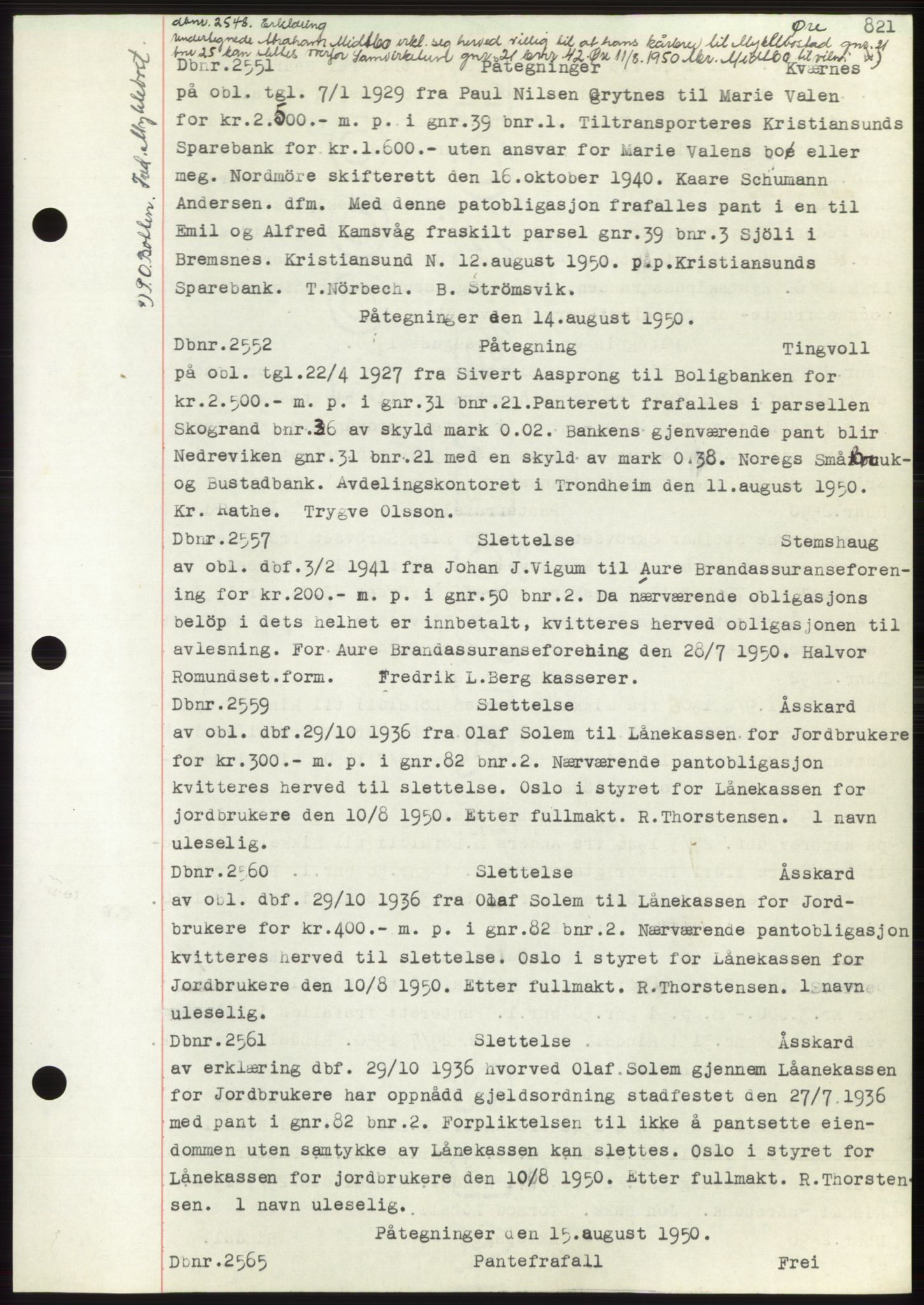 Nordmøre sorenskriveri, AV/SAT-A-4132/1/2/2Ca: Mortgage book no. C82b, 1946-1951, Diary no: : 2548/1950