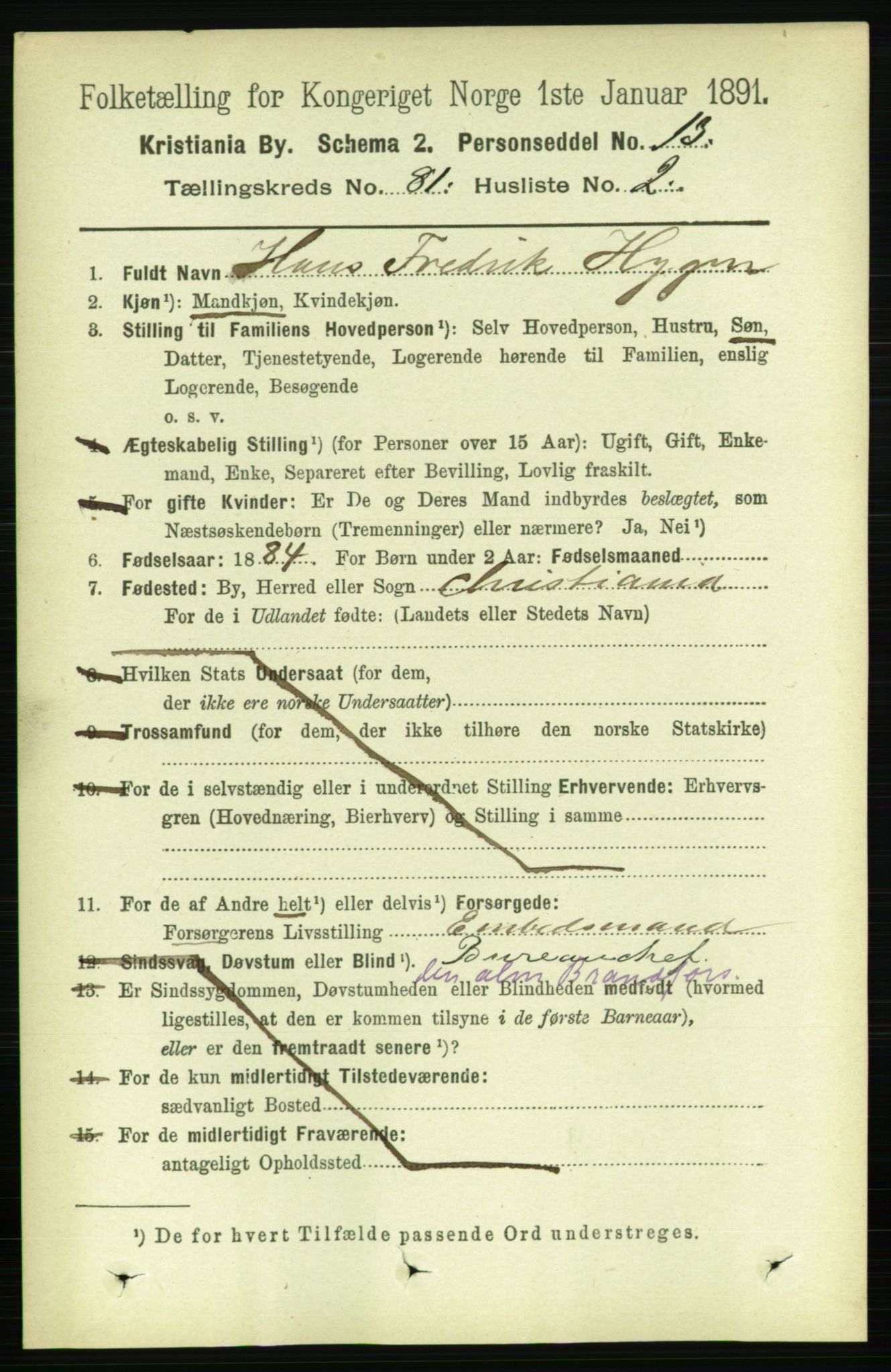 RA, 1891 census for 0301 Kristiania, 1891, p. 41580