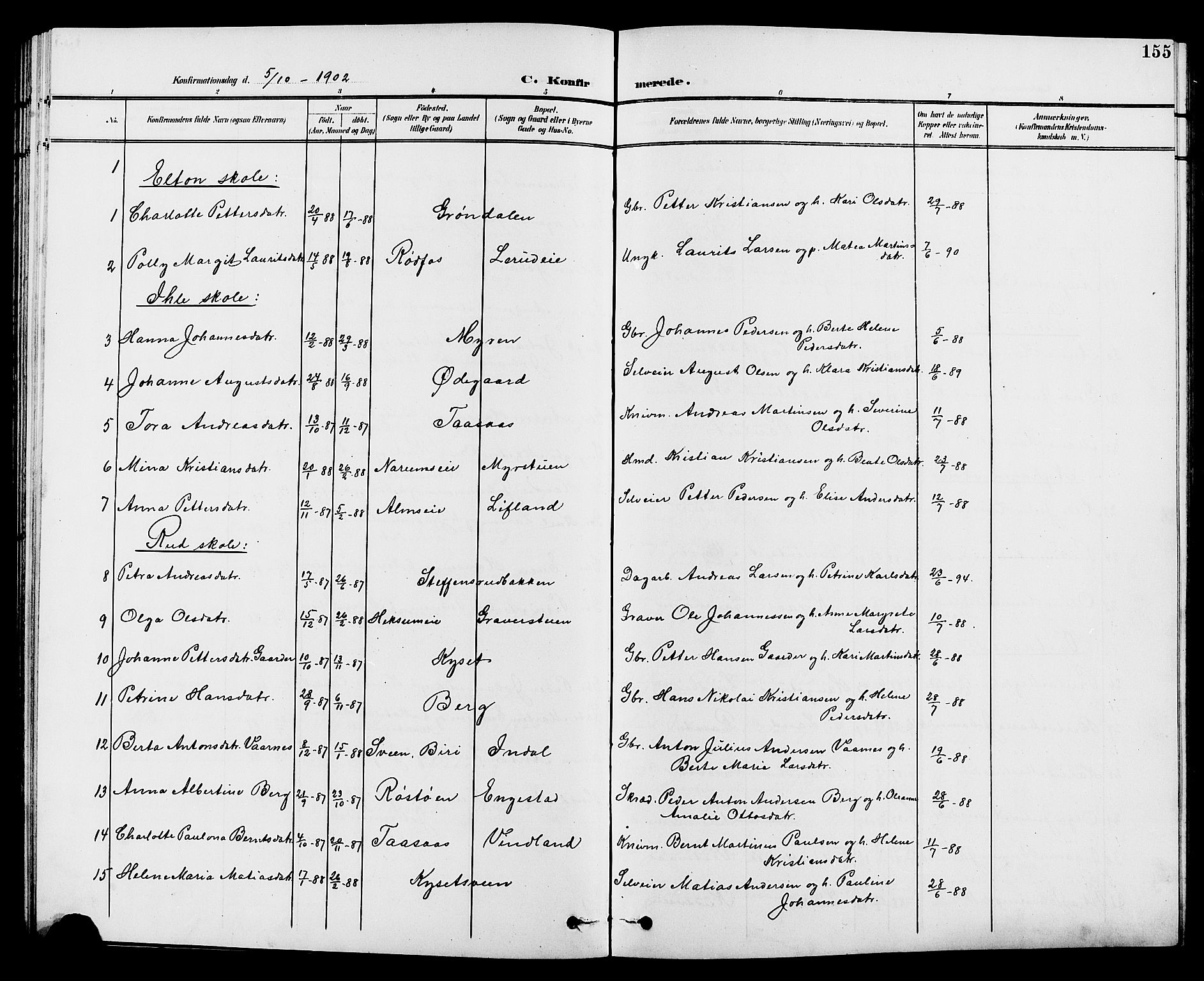 Vestre Toten prestekontor, AV/SAH-PREST-108/H/Ha/Hab/L0010: Parish register (copy) no. 10, 1900-1912, p. 155