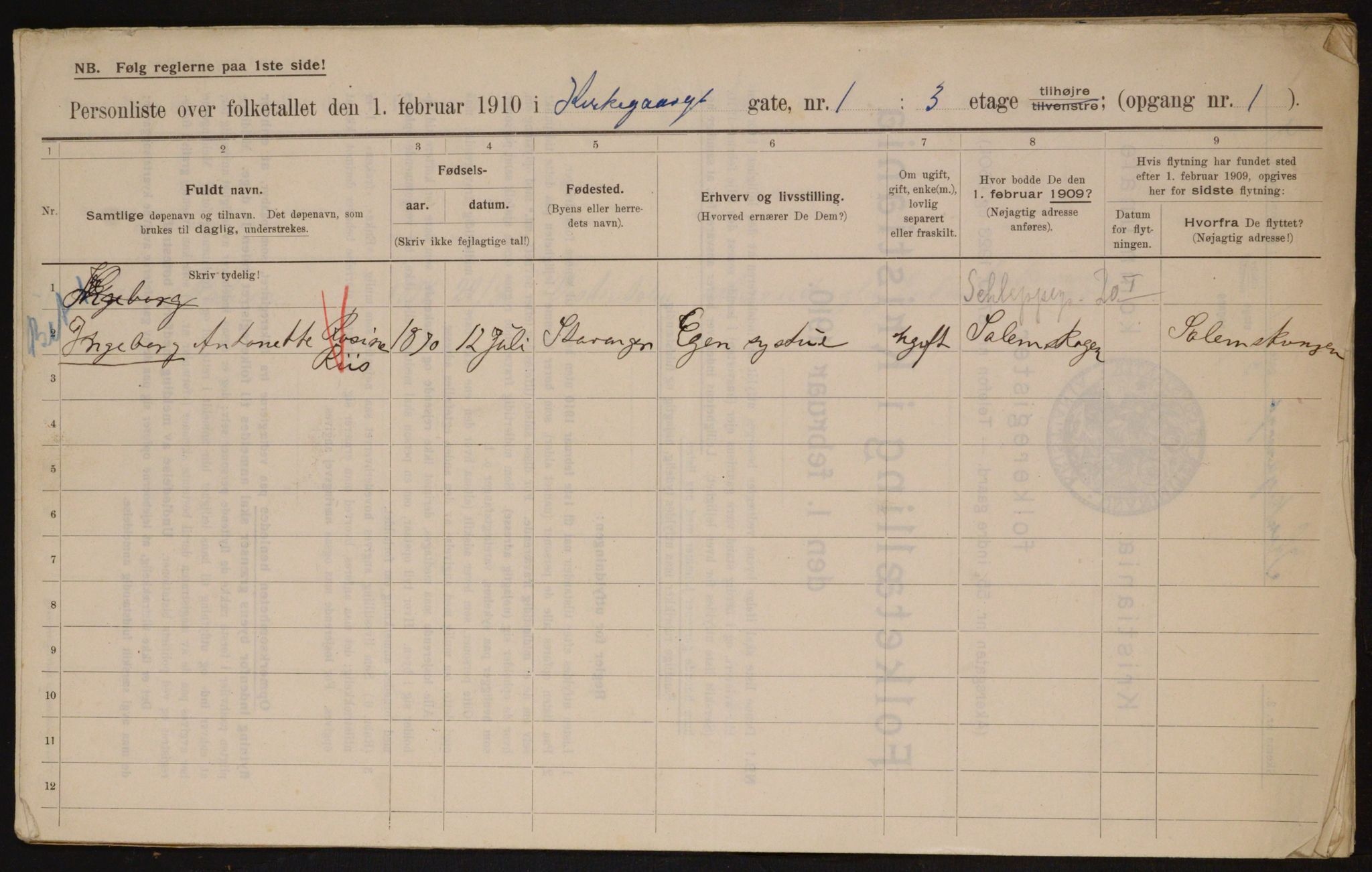 OBA, Municipal Census 1910 for Kristiania, 1910, p. 48488