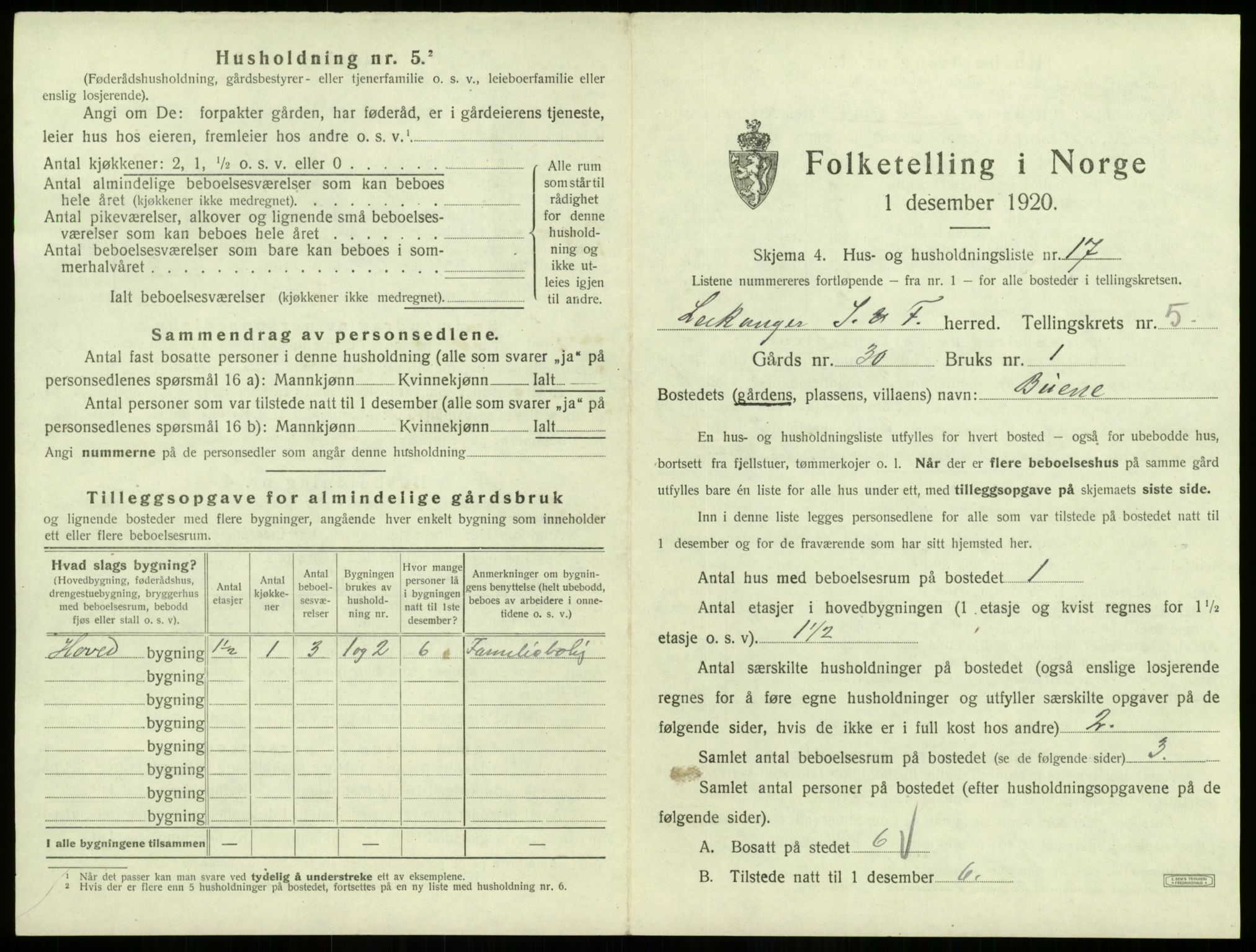 SAB, 1920 census for Leikanger, 1920, p. 554