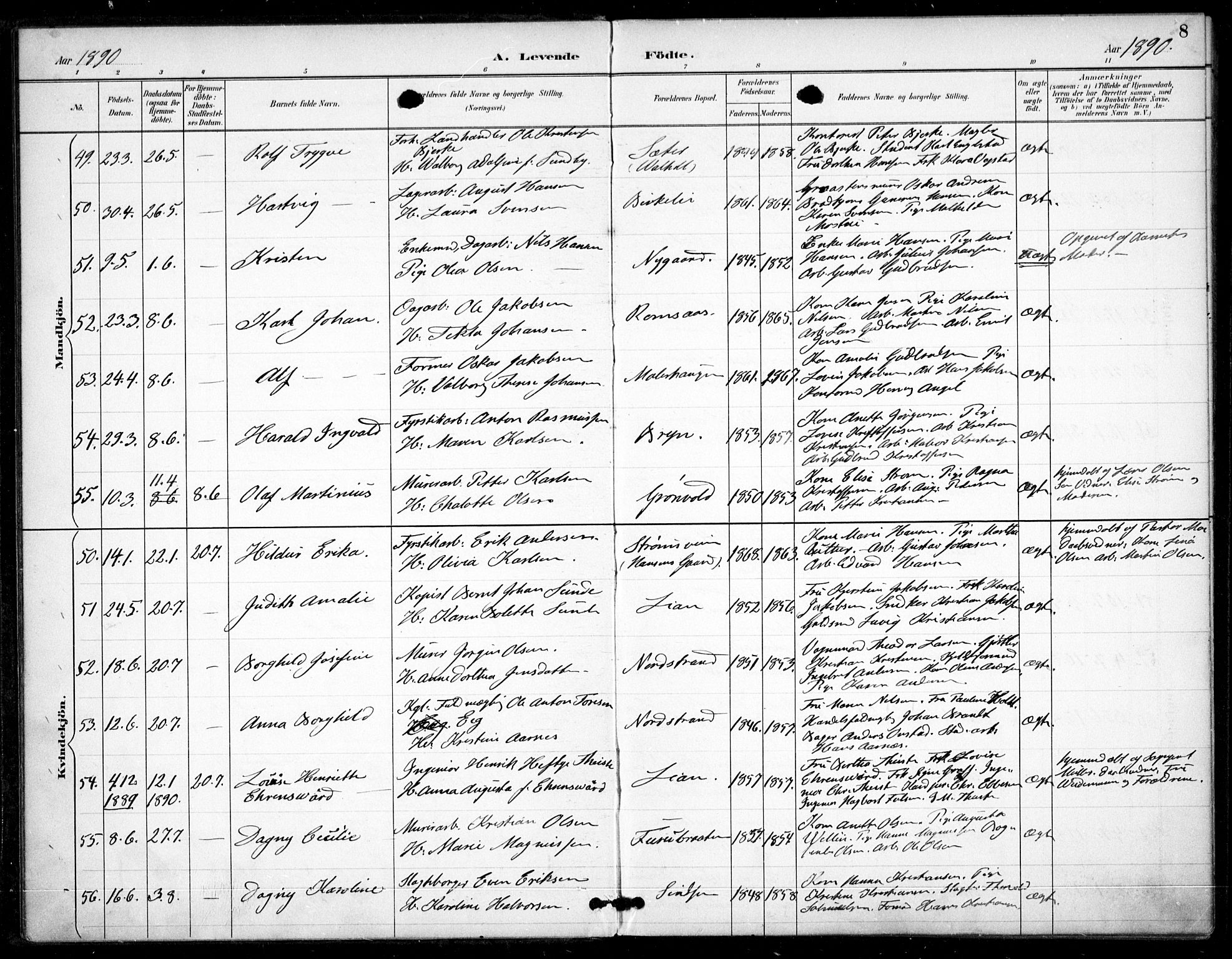 Østre Aker prestekontor Kirkebøker, SAO/A-10840/F/Fa/L0009: Parish register (official) no. I 9, 1890-1894, p. 8