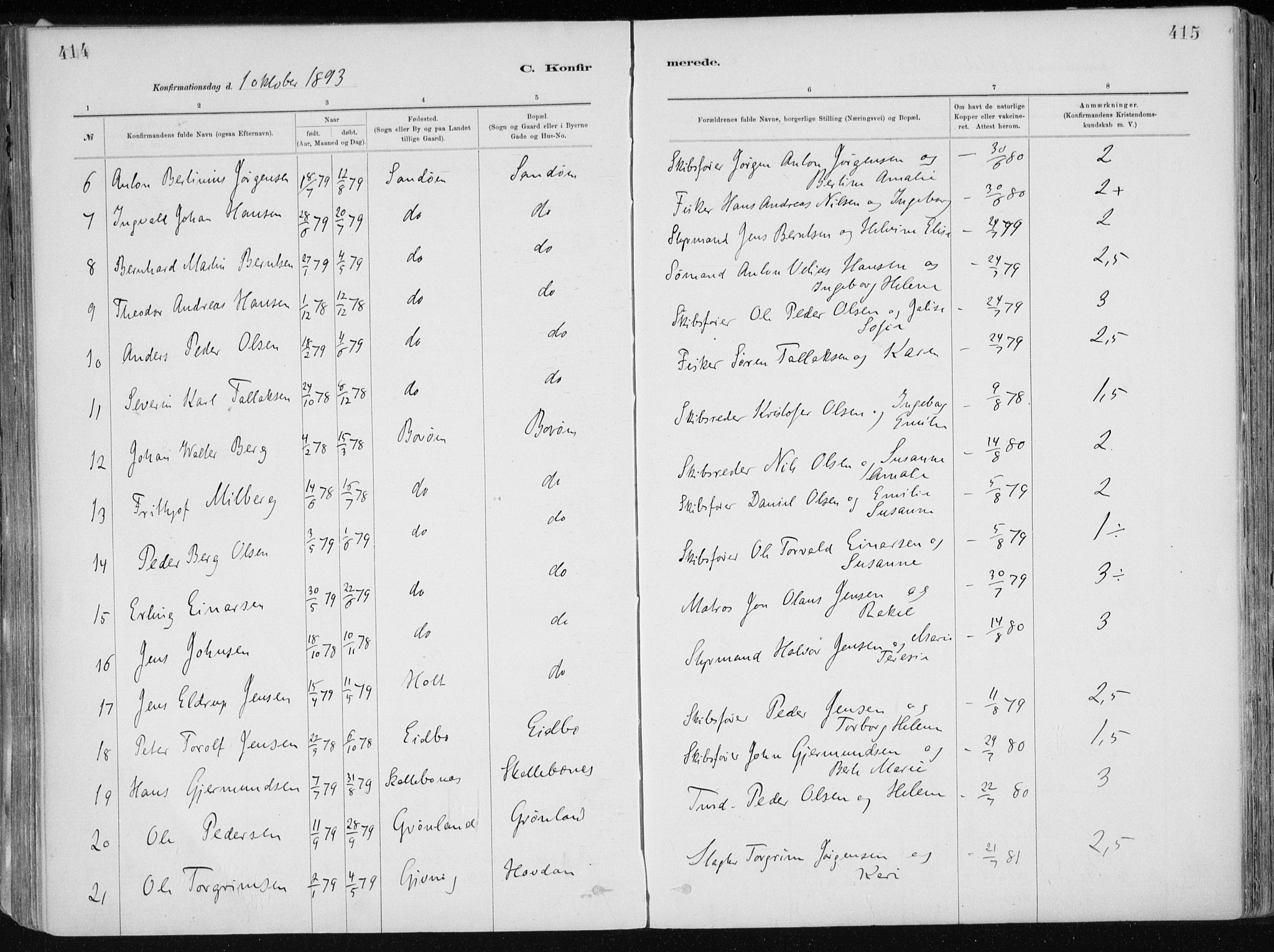 Dypvåg sokneprestkontor, AV/SAK-1111-0007/F/Fa/Faa/L0008: Parish register (official) no. A 8, 1885-1906, p. 414-415