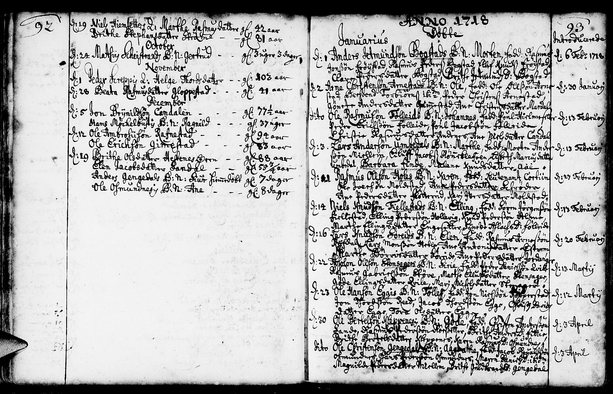 Gloppen sokneprestembete, AV/SAB-A-80101/H/Haa/Haaa/L0002: Parish register (official) no. A 2, 1712-1735, p. 92-93