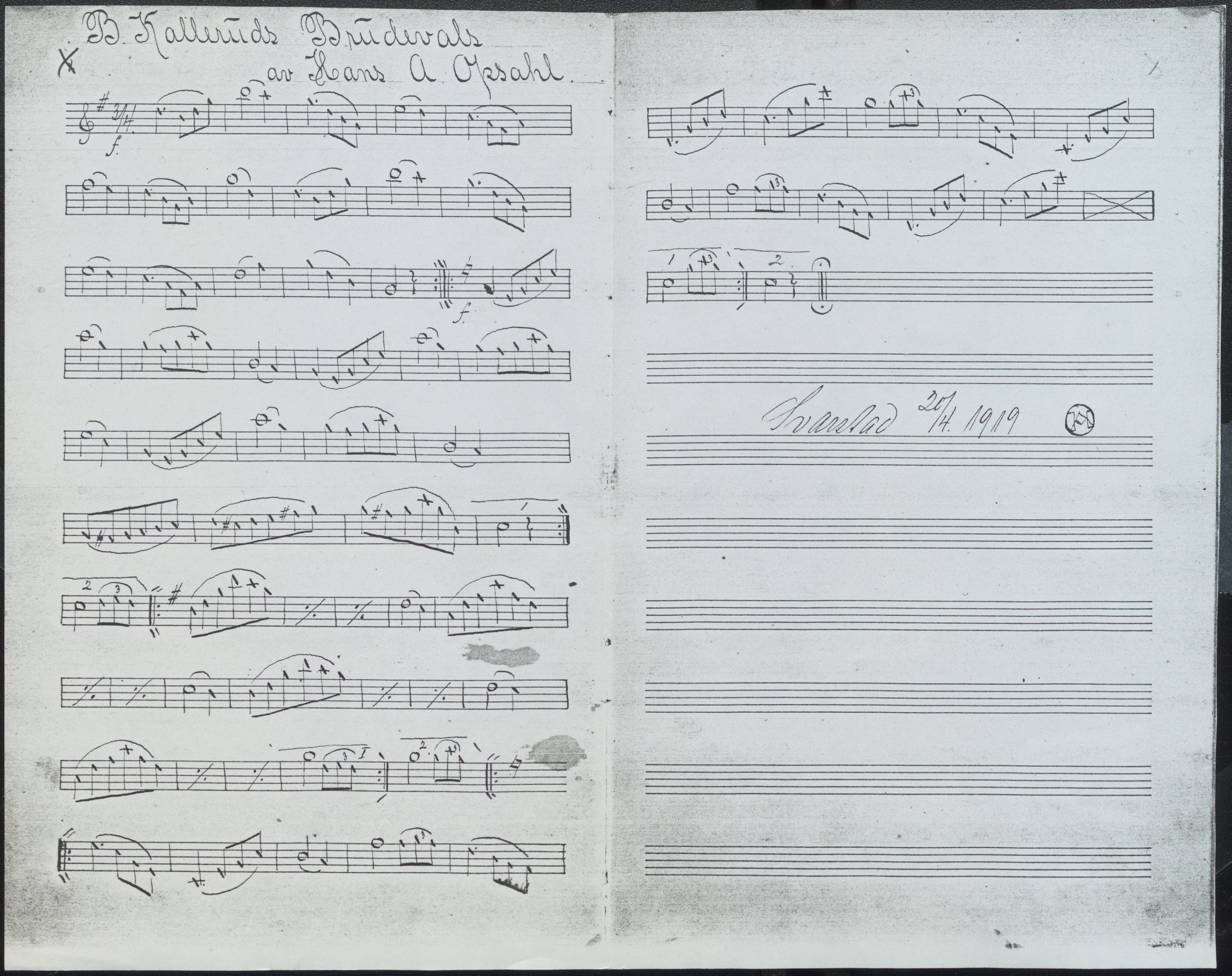 Sa 42 - Storgårds- og folkemusikk fra Klokkergården (Lardal bygdetun), VEMU/A-2514/F/L0001/0006: Originale håndskrevne, trykte og kopierte noter og notebøker, hefter, brev m.m. / Noter etter Hans Andreassen Opsahl, Lardal, 1820-1920