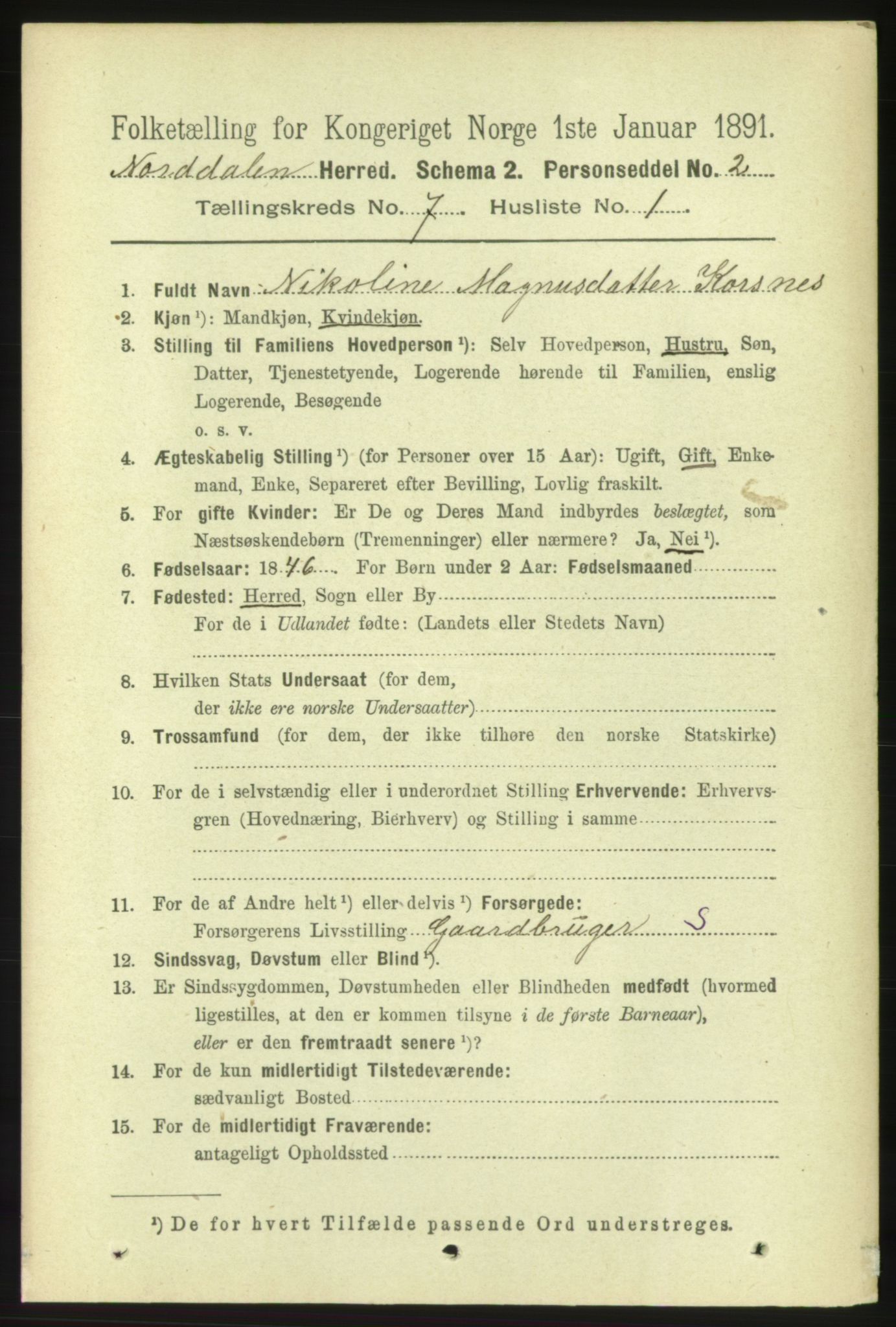 RA, 1891 census for 1524 Norddal, 1891, p. 1314