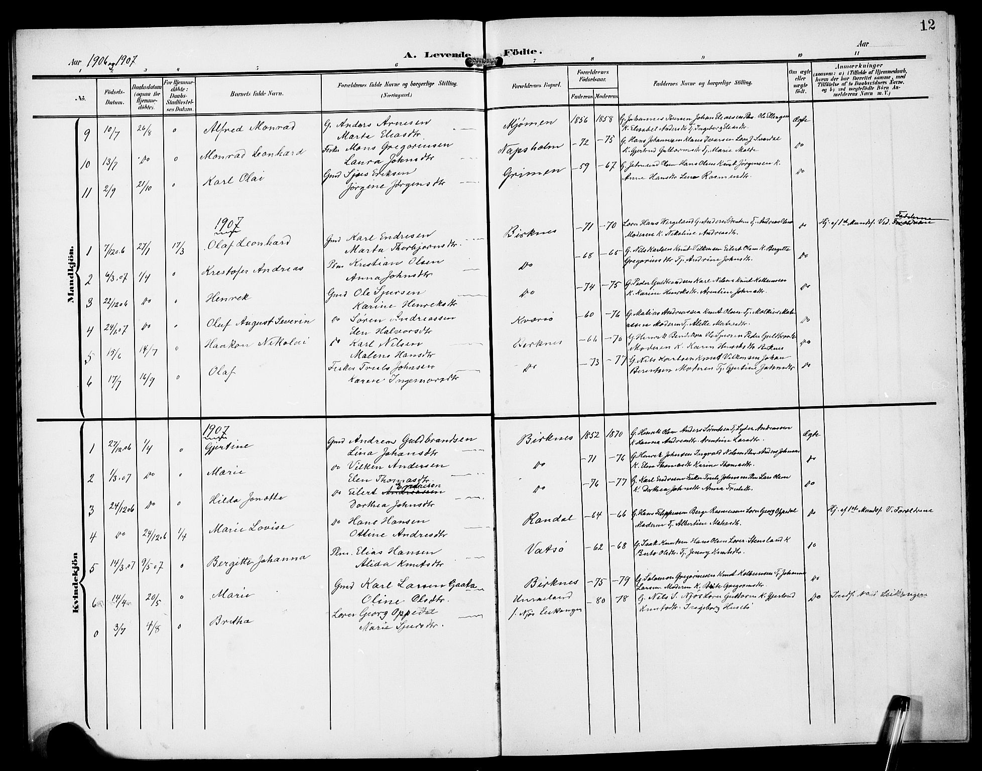 Gulen sokneprestembete, SAB/A-80201/H/Hab/Habd/L0001: Parish register (copy) no. D 1, 1901-1924, p. 12